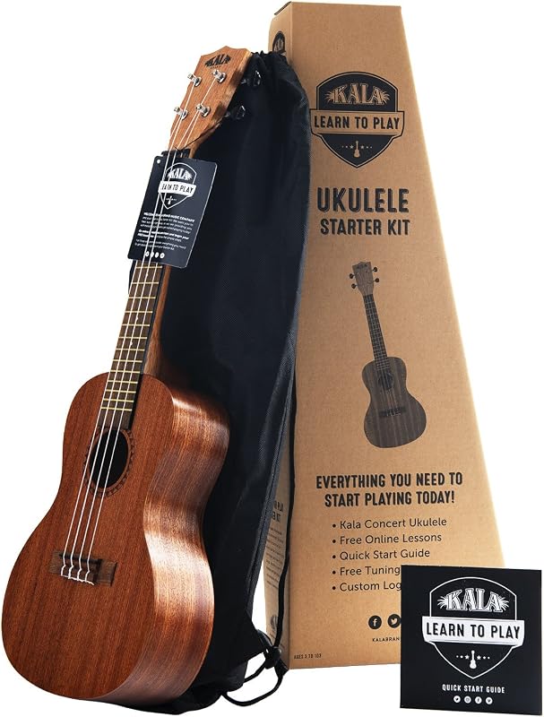 Official Kala Learn to Play Ukulele Concert Starter Kit, Satin Mahogany – Includes online lessons, tuner app, and booklet (KALA-LTP-C) | Kit, Satin Mahogany, Includes online lessons, tuner app, and booklet (KALA-LTP-C)