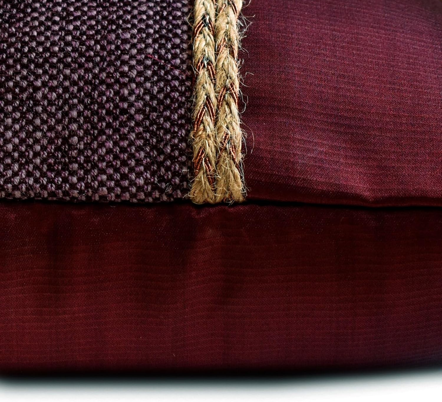 The HomeCentric Decorative Wine & Purple 12"x16" (30x40 cm) Lumbar Pillow Cover, Jute & Satin Jute Lace Oblong Pillow, Patchwork Pattern Modern Style - Jute Wine Satini