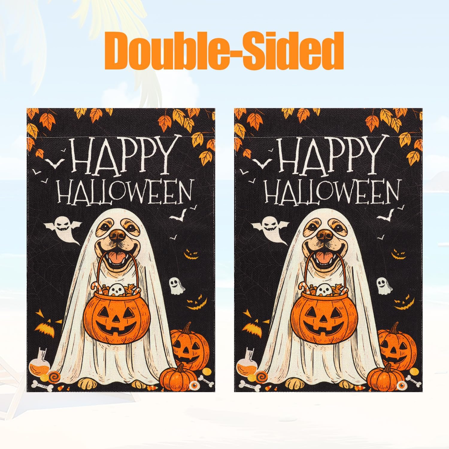 Golden Retriever Halloween Garden Flag, 18x12in Double Sided Machine-Washable Happy Halloween Ghost Dog Garden Flag for Patio Lawn Yard Outdoor Outside Seasonal Decor Decoration - Image 3