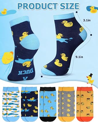 5 Pairs Funny Duck Socks for Men Novelty Duck Pattern Short Ankle Socks for Summer Birthday Duckies Lover Gift