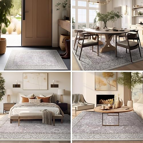 Miniatura 105 de Ashler - Alfombras bohemias vintage de 5 x 8 pies para sala de estar, lavables a máquina con parte trasera antideslizante, alfombra para interiores