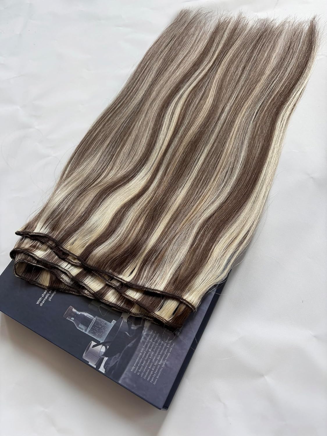 Highlight Human Hair Straight Bundles Brown and Blonde Sew in Hair Extensions Real Human Hair 100G 18 Inch Soft Weft Hair Extensions Brown with Blonde Highlights Sew in Bundles