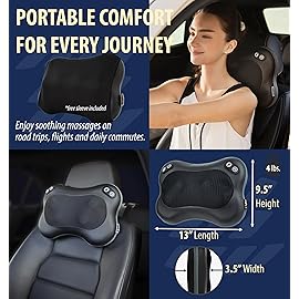 Zyllion Shiatsu Back and Neck Massager with Heat - Cordless Rechargeable 3D Electric Kneading Deep Tissue Massage Pillow with 2 Speeds for Muscle Pain Relief, Black, ZMA-34RB