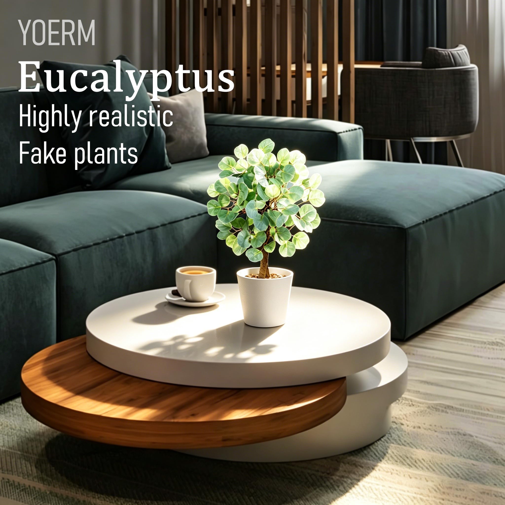 Bonsai artificiale da 38,1 cm, piante finte da scrivania, eucalipto, con fioriera, per casa, ufficio, mensola, bagno, rustico, decorazione per la stanza della fattoria
