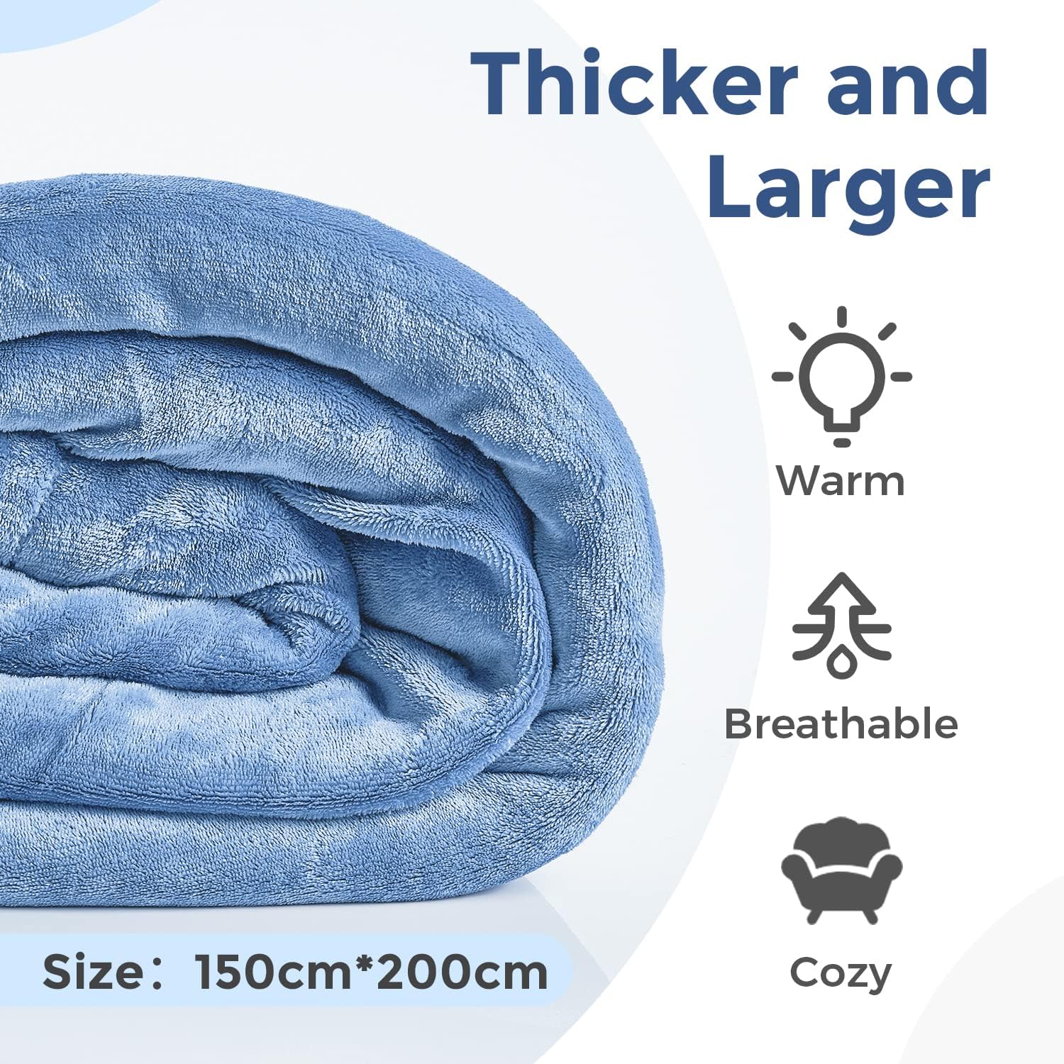 Sherpa Fleece Throw Blanket- 60 x 80 inches, Soft Fluffy Cozy Warm Fuzzy Machine Washable, Durable Blanket for Couch and Bed - Washed Blue