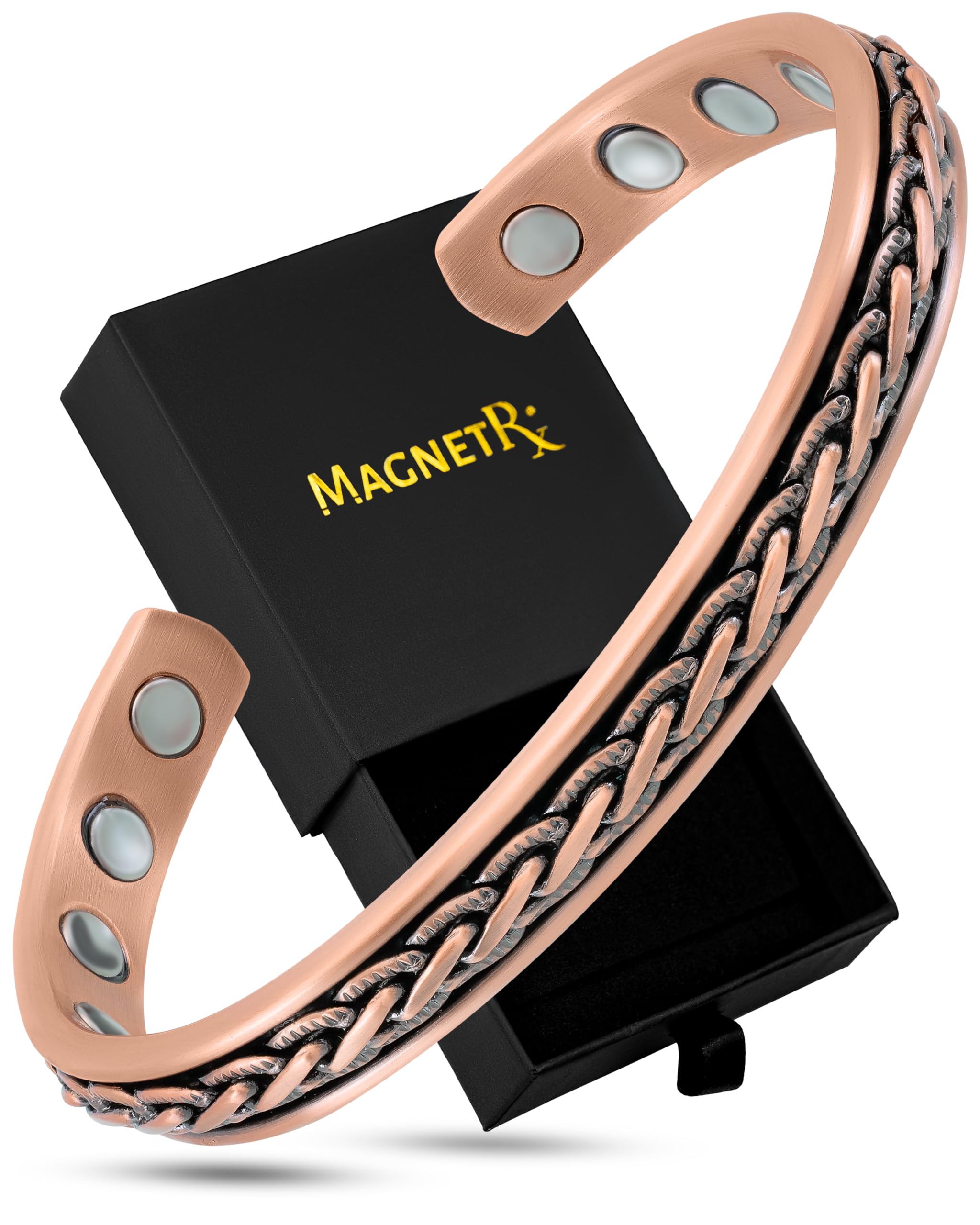 MagnetRX® Copper Cuff Magnetic Bracelets for Men & Women (Woven Inlay)