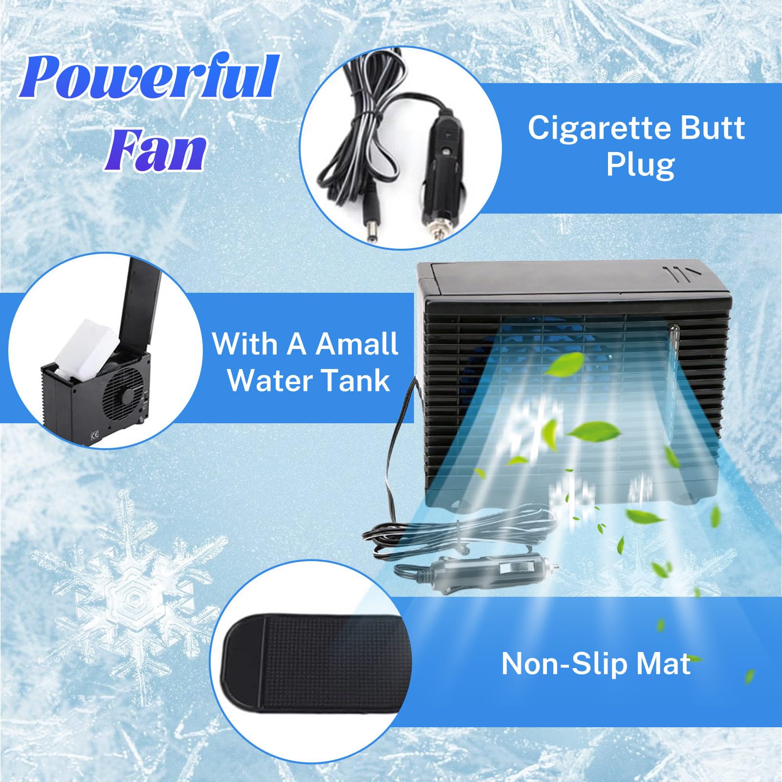 12V Climatiseur de Voiture,Climatiseur Portable Pour Voiture,Ventilateur de Voiture avec Réservoir D'eau Froide,Refroidisseurs D'air pour Bureaux,Chambres,Maisons et Voitures,Campeurs,Voyageurs (A)