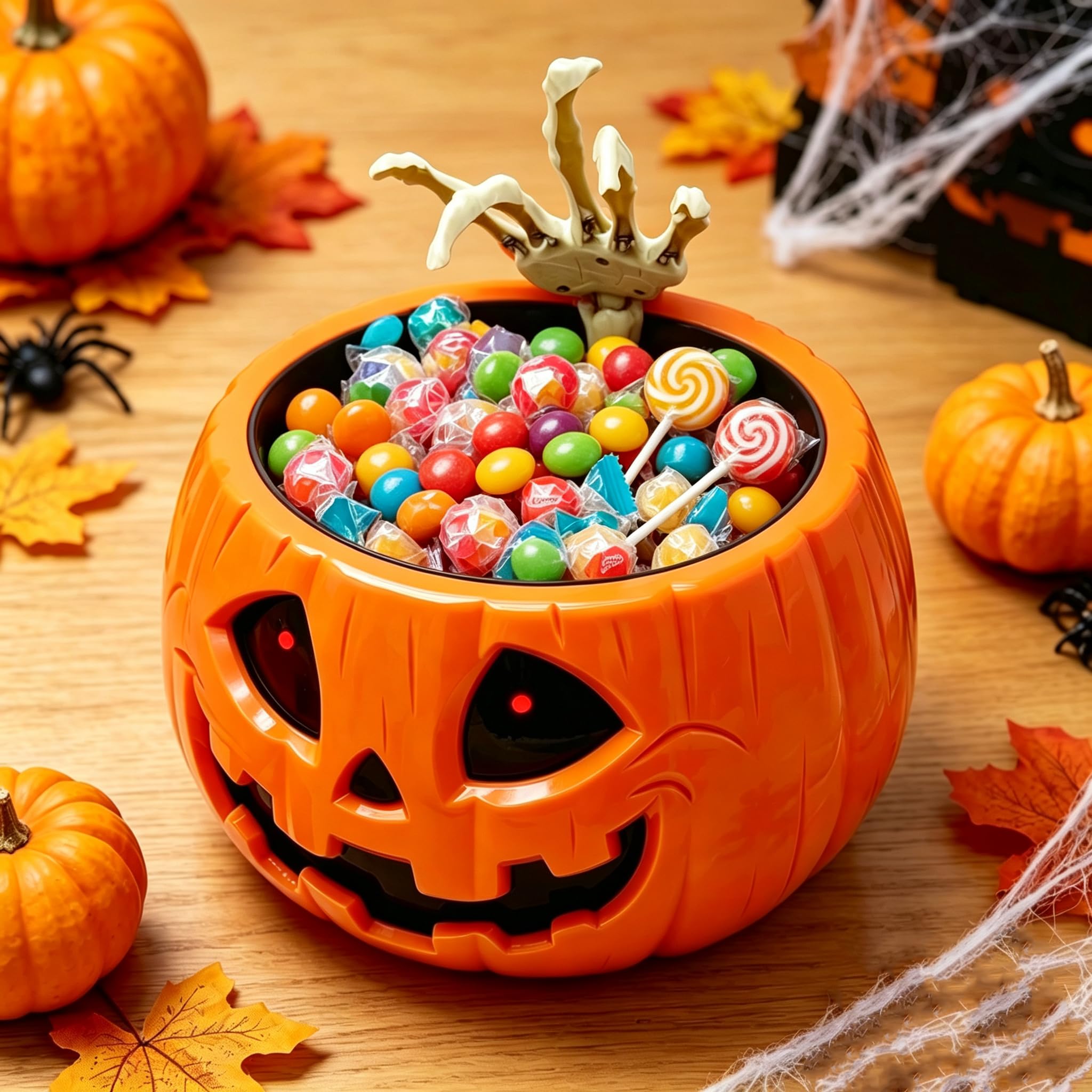 ハロウィン Trick or Treat ボウル 手のオブジェ付き Amazon.com: Animated Halloween Skull pumpkin Bowl，hand grabber