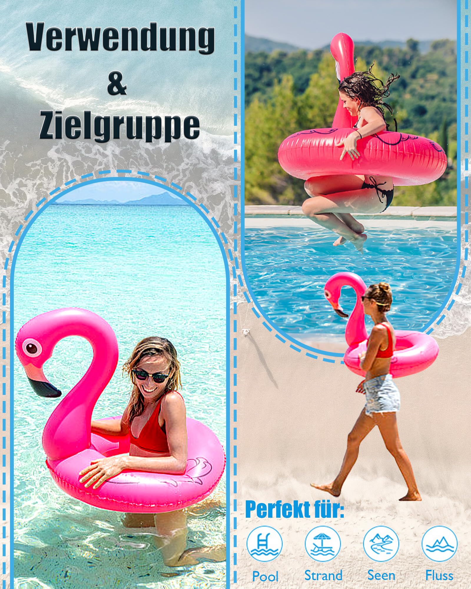 Flamingo, anello da nuoto gonfiabile, con flamingo, materasso ad aria per piscina, spiaggia e lago, divertimento per adulti, perfetto per estate, feste e vacanze, 114 cm, rosa