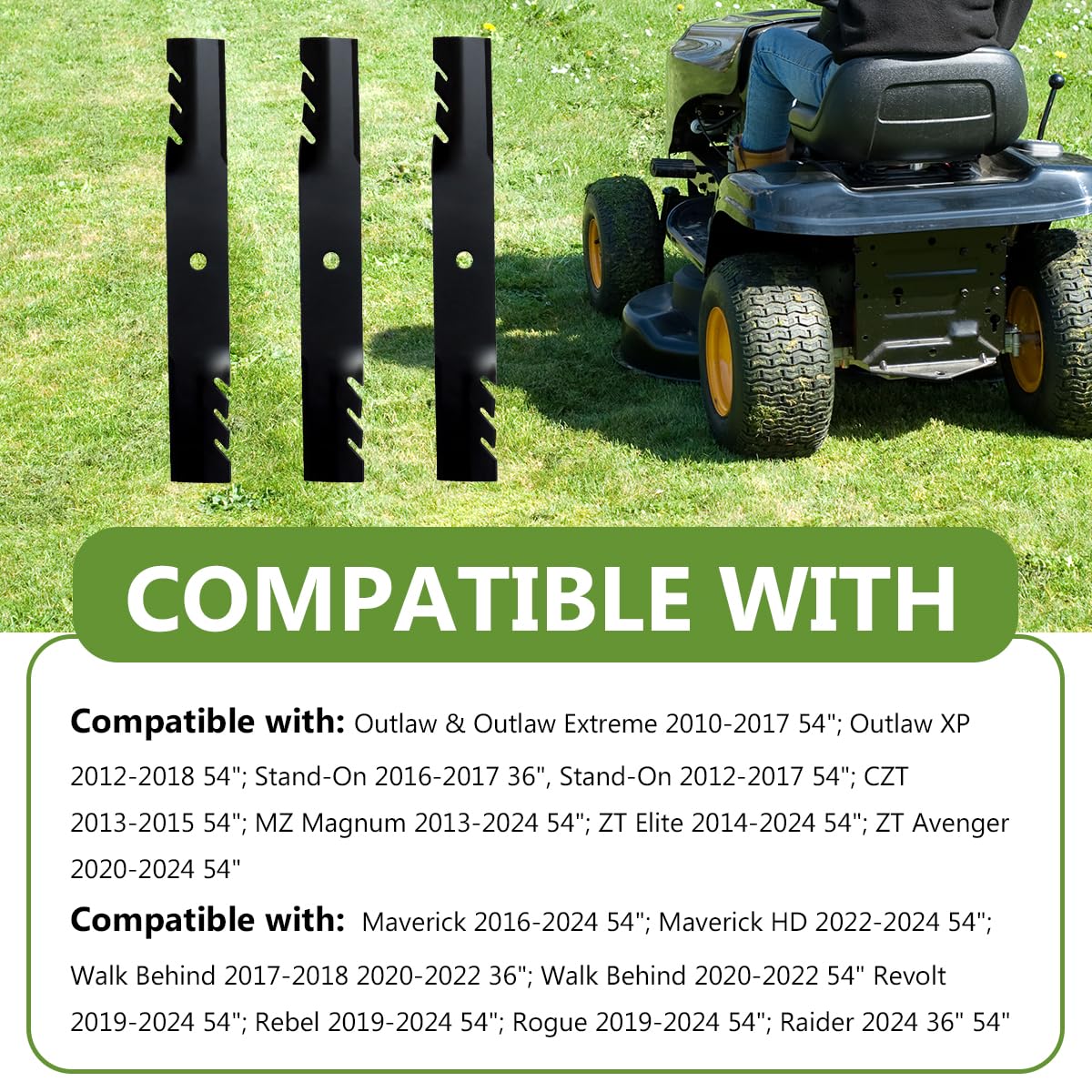 04771200 Gator - Cuchillas de mantillo para cortacésped Ariens IKON X, IKON XL Gravely ZT X y XL Series de 52 pulgadas, hoja resistente que sustituye a 00450300 70716200, paquete de 3