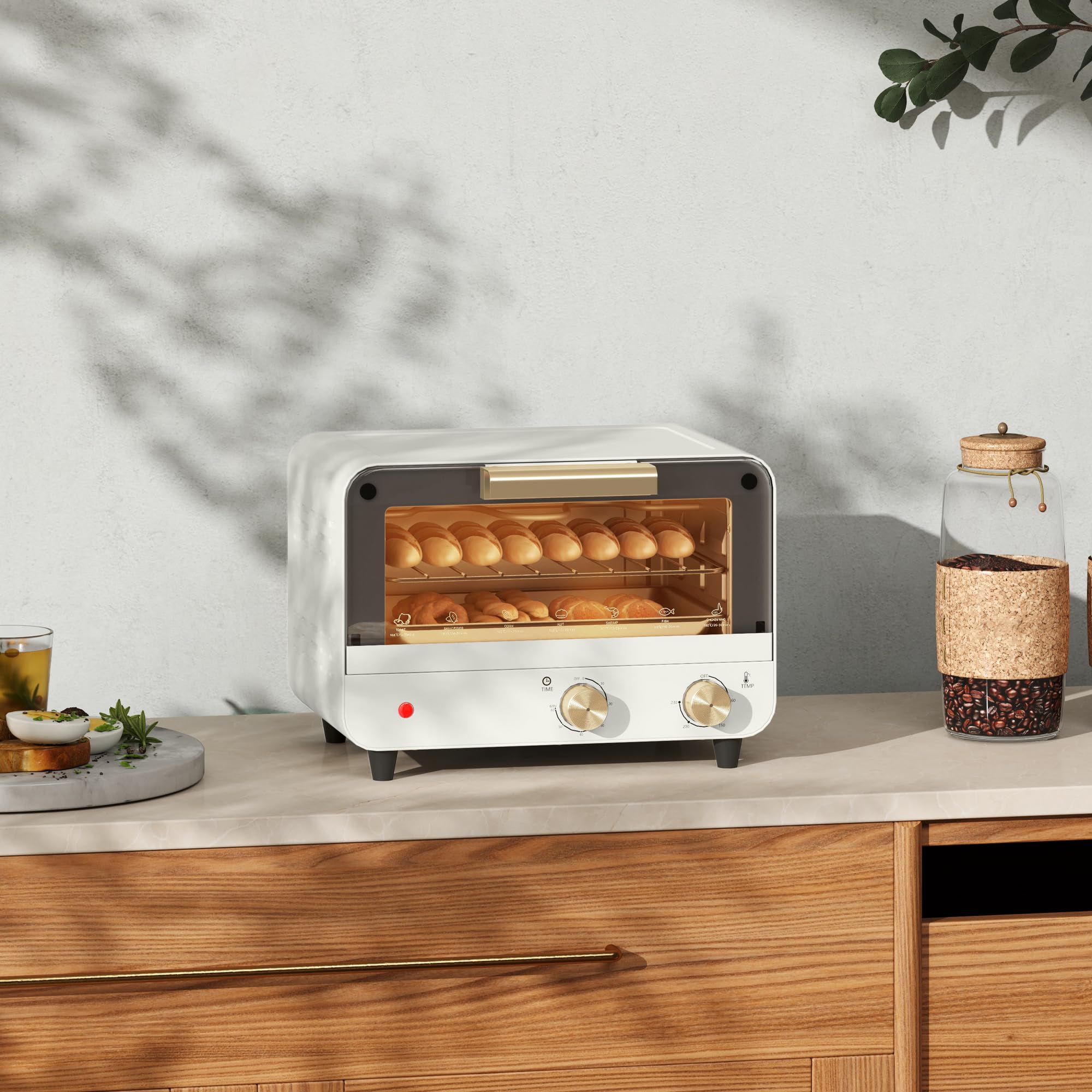 HOMCOM Horno Eléctrico de Sobremesa 12L 750W Temporizador Temperatura Ajustable 230℃ Blanco