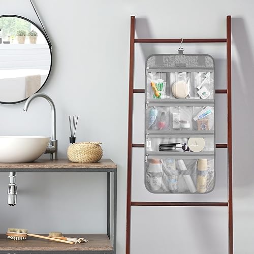 Miniatura 36 de PAVILIA Neceser colgante para mujeres y hombres, kit de viaje plegable grande, organizador de artículos de aseo personal, bolsa de maquillaje Teal