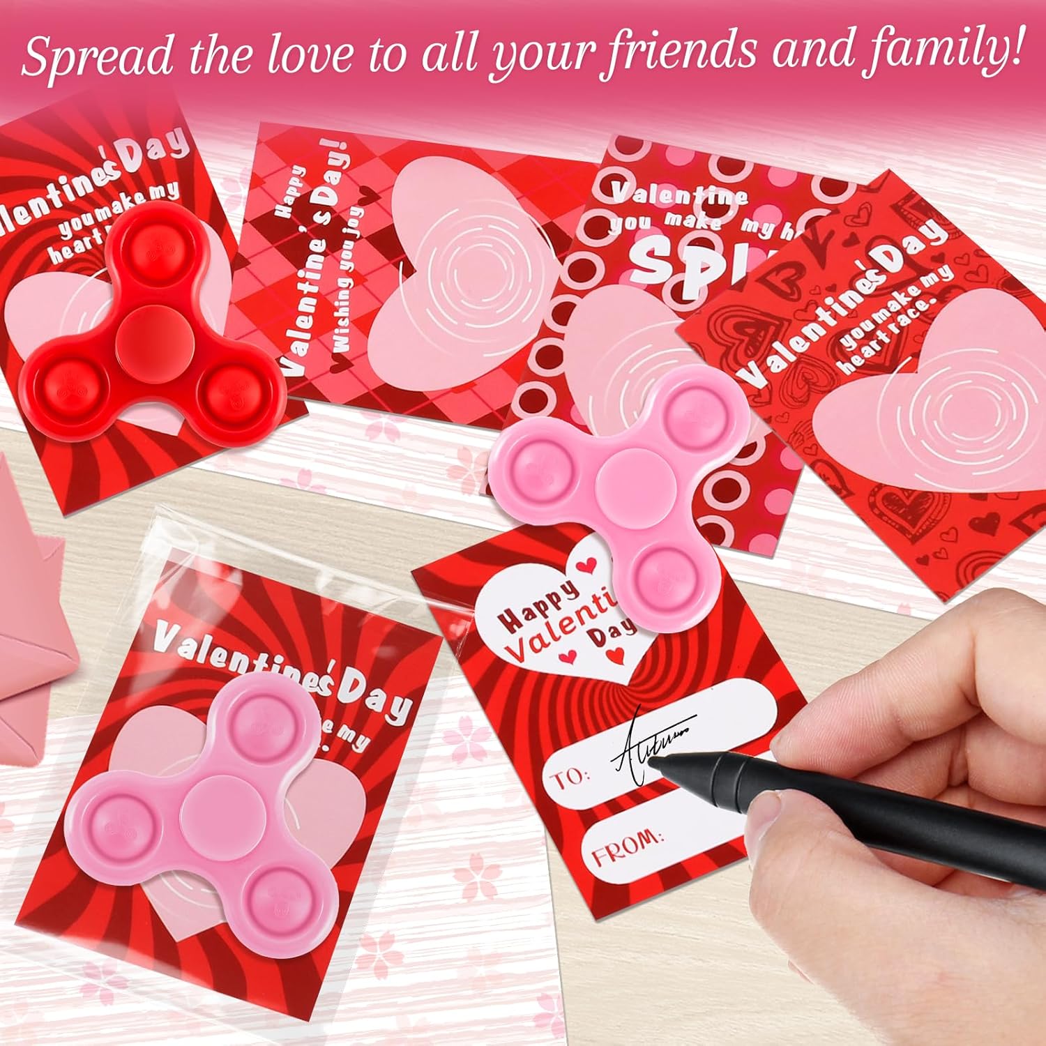 24 PCS Mini Fidget Spinner Toys with Cards, Bulk Stress Fidget Toys for Kids Classroom Treasure Box, Birthday Party Favors Goodie Bag Stuffers, Carnival Prize (Red+Pink)
