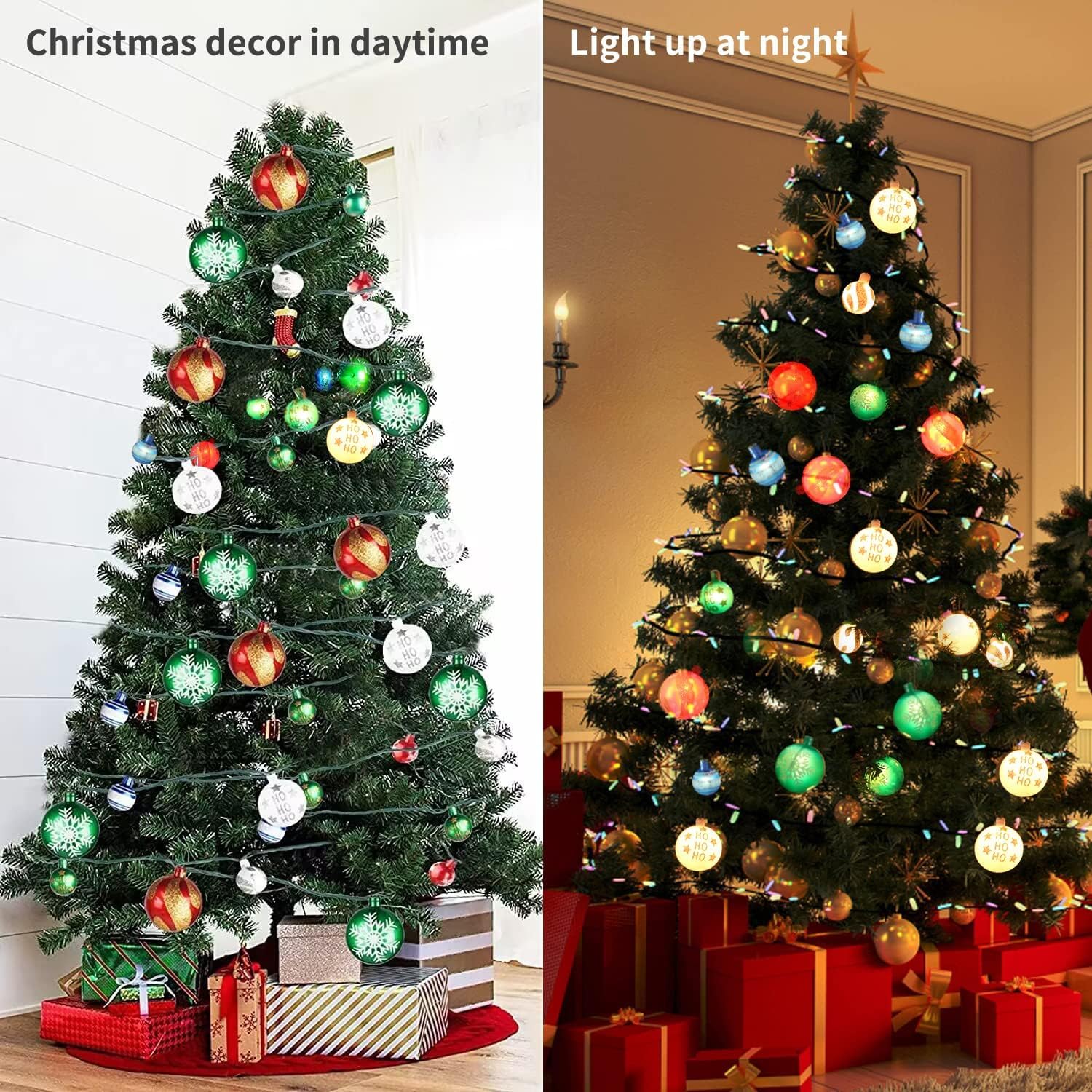 itayak Christmas Ball Ornament Lights, 28ft 25 Bulbs Tree String Lights, Indoor Plug-in Expandable Wire for Holiday Party