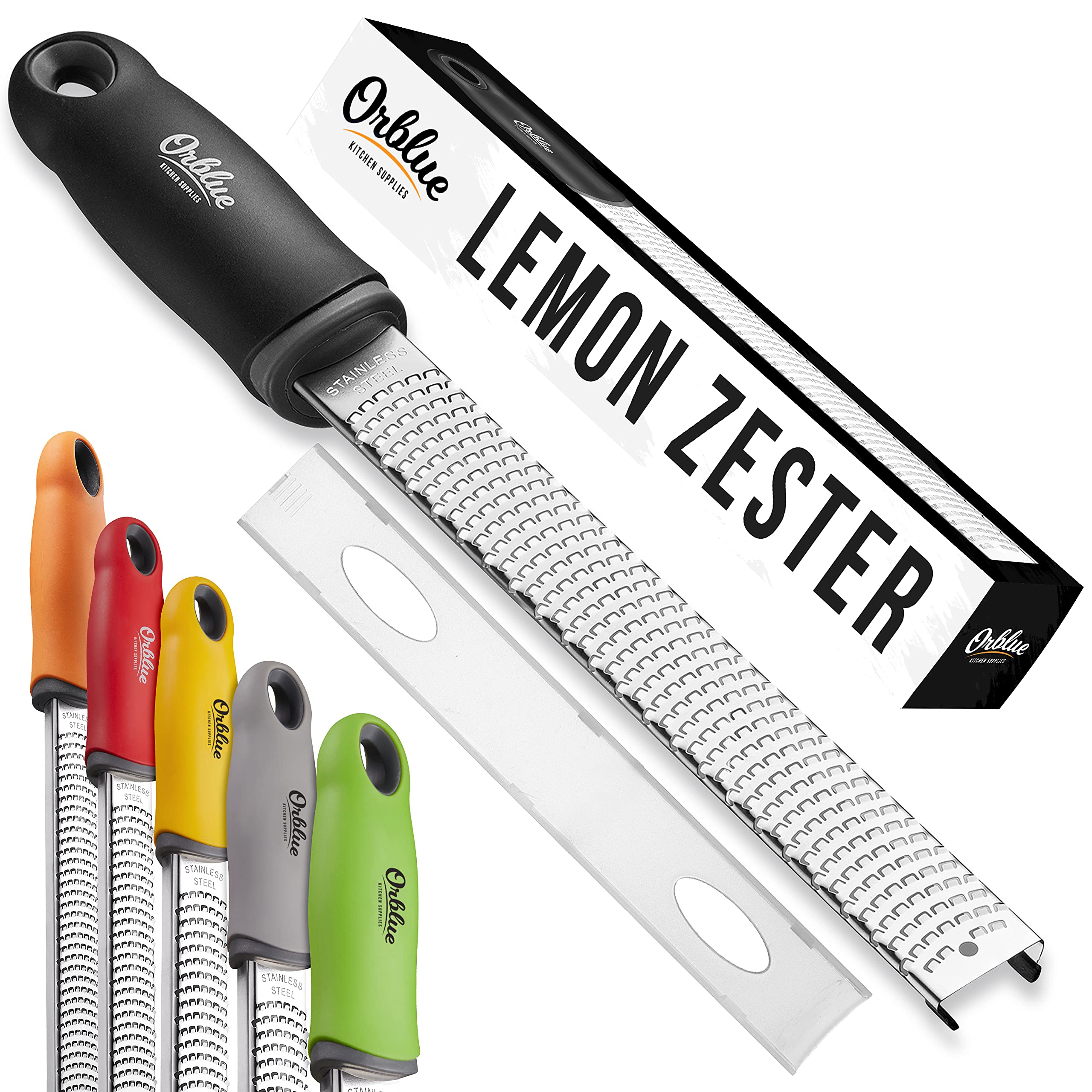 OrblueLemon Zester and Grater – Stainless Steel Citrus Zester Tool for Lemon & Lime, Fine Zesting & Grating for Baking & Cooking - Black