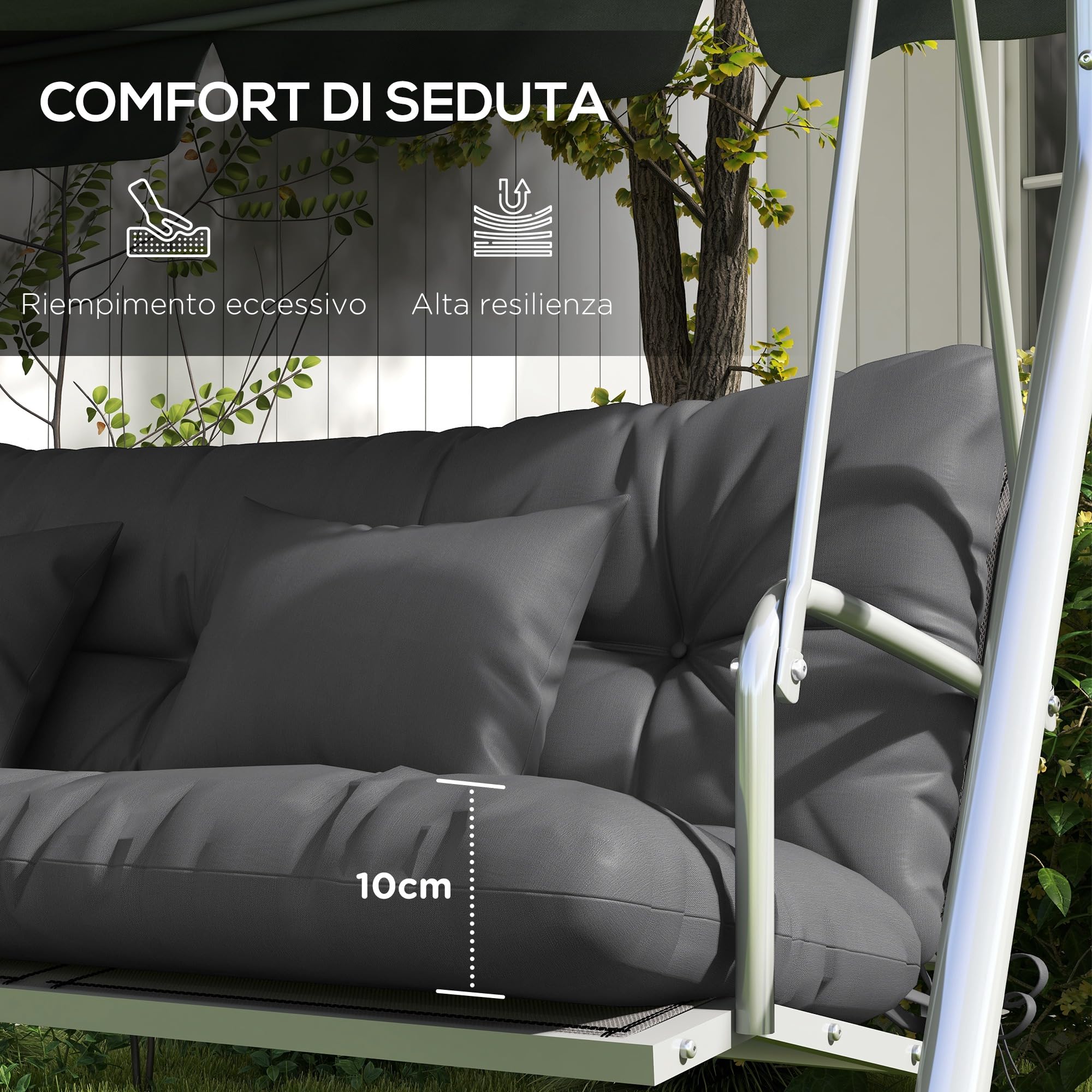 Outsunny Cuscini da Giardino Set 4 Pezzi per Schienale e Seduta con Imbottitura Spessa, Cuscini da Esterno in Poliestere, Senza Altalena, Grigio Carbone