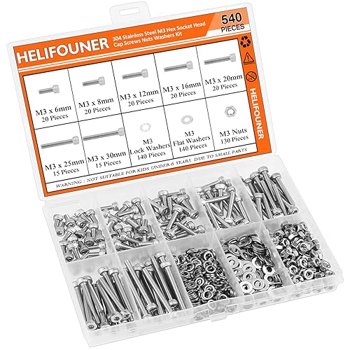 Miniatura 63 de 120 piezas M6 x 0.394 in /0.472 in /0.630 in /0.787 in /0.984 in /1.181 in /1.378 in, cabeza hexagonal, tornillos, arandelas, tuercas, kit