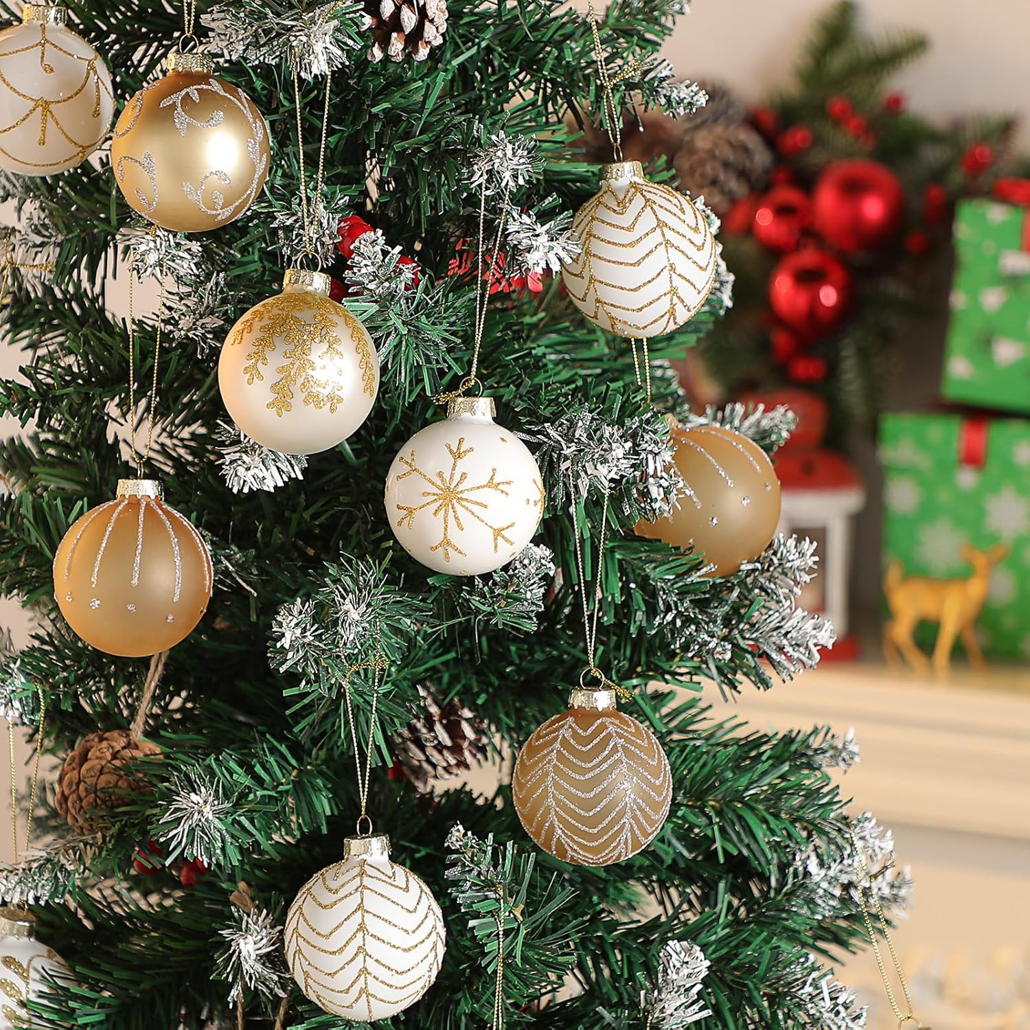 Liliful 24 Pcs White Glass Christmas Ball Ornaments 2.36 Inch Glass Christmas Tree Decorations Xmas Tree Hanging Balls Ornaments Decoration for Trees Xmas Holiday Party Decor Gift