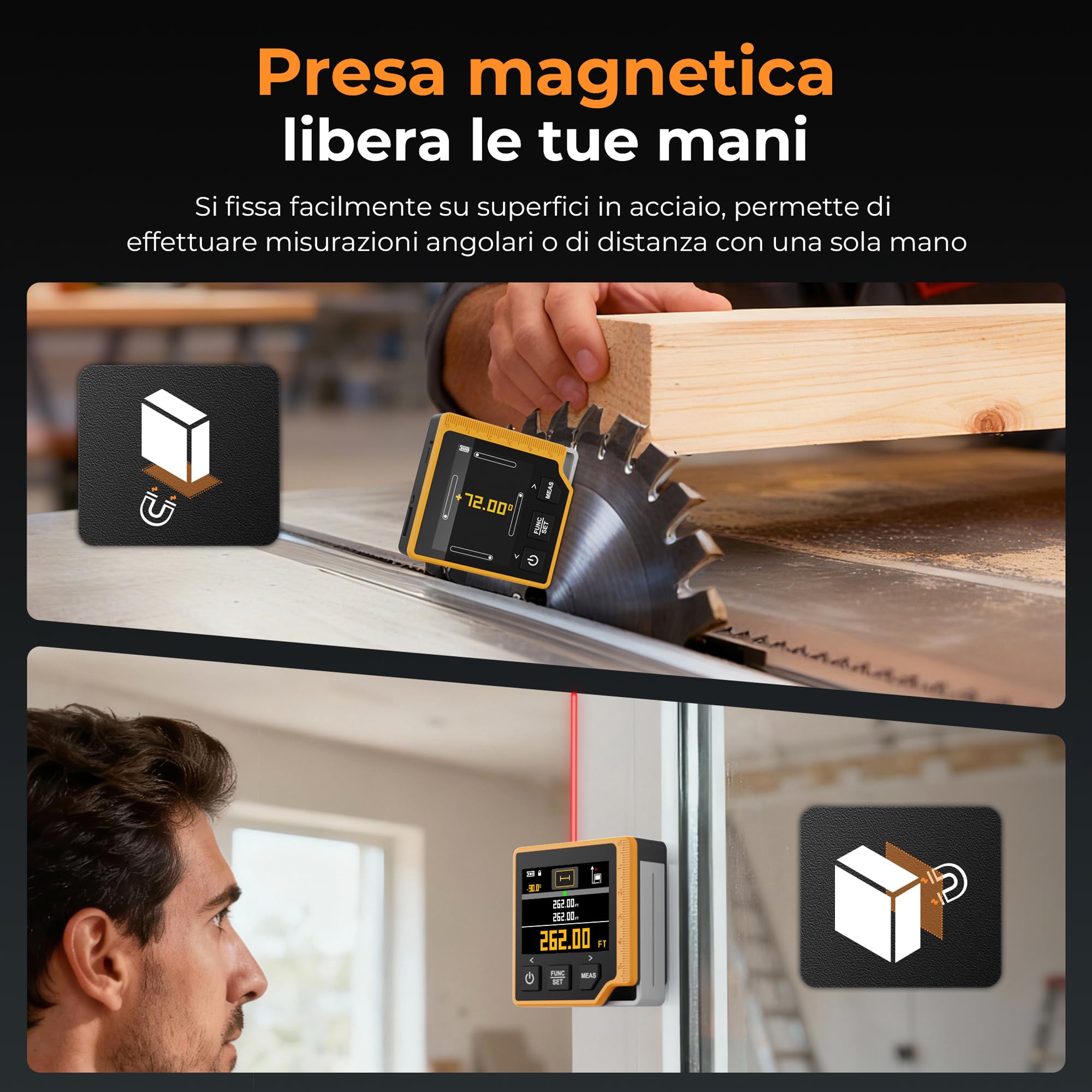 CIGMAN Telemetro Laser Digitale 3 in 1 80M, Misuratore di Distanza con LCD Retroilluminato, Bolla Elettronica,Goniometro Digitale, Unità M/In/Ft, Metro Laser Digitale (CD80)