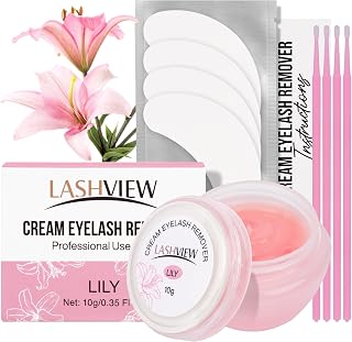 LASHVIEW Eyelash Extension Remover Cream Gentle Lily Formula, Lash Removal Kit with Eye Patches & Cotton Swabs(10g)