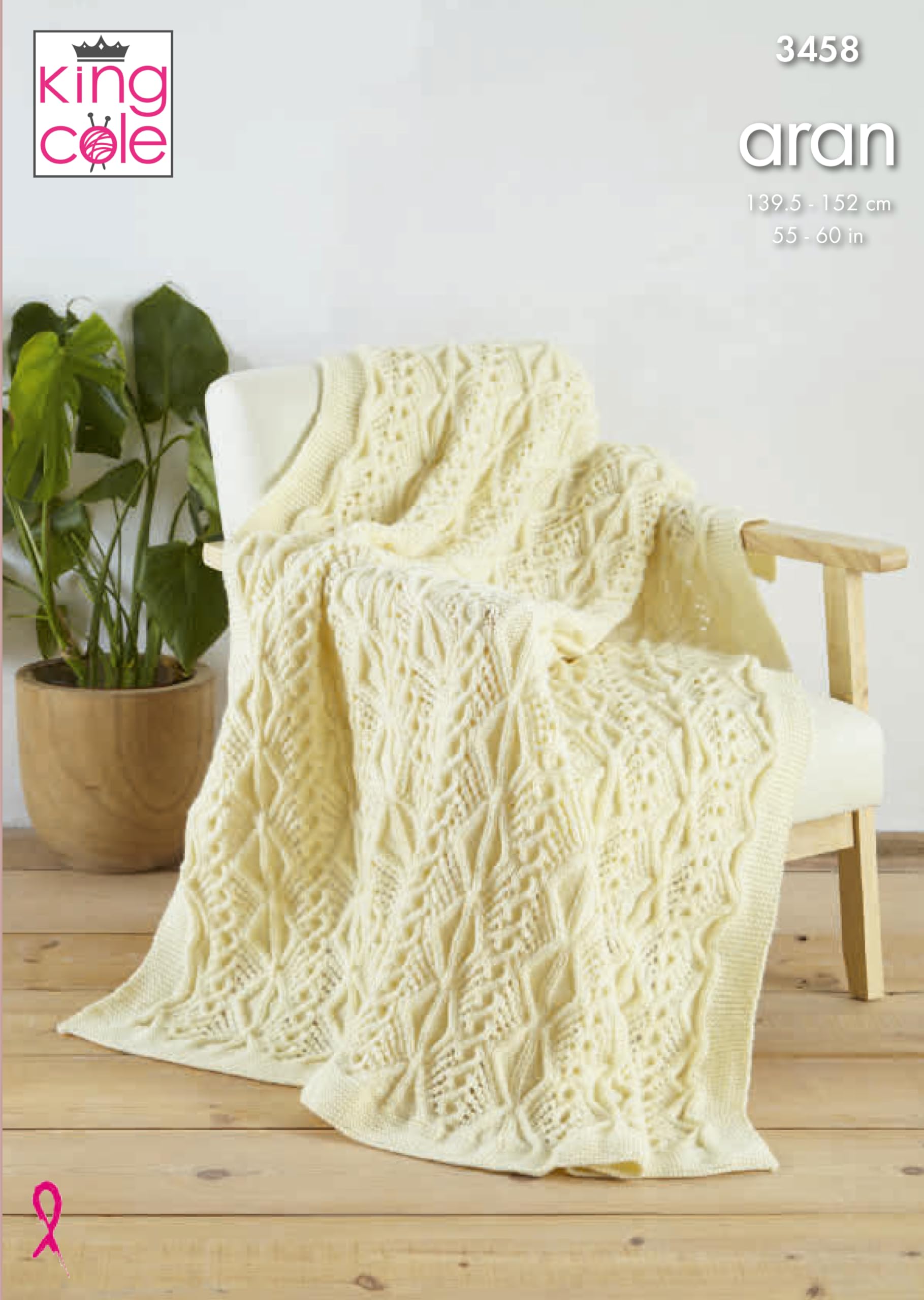 King Cole Aran Knitting Pattern for Cable Knit Afghan Throw Blanket 3458