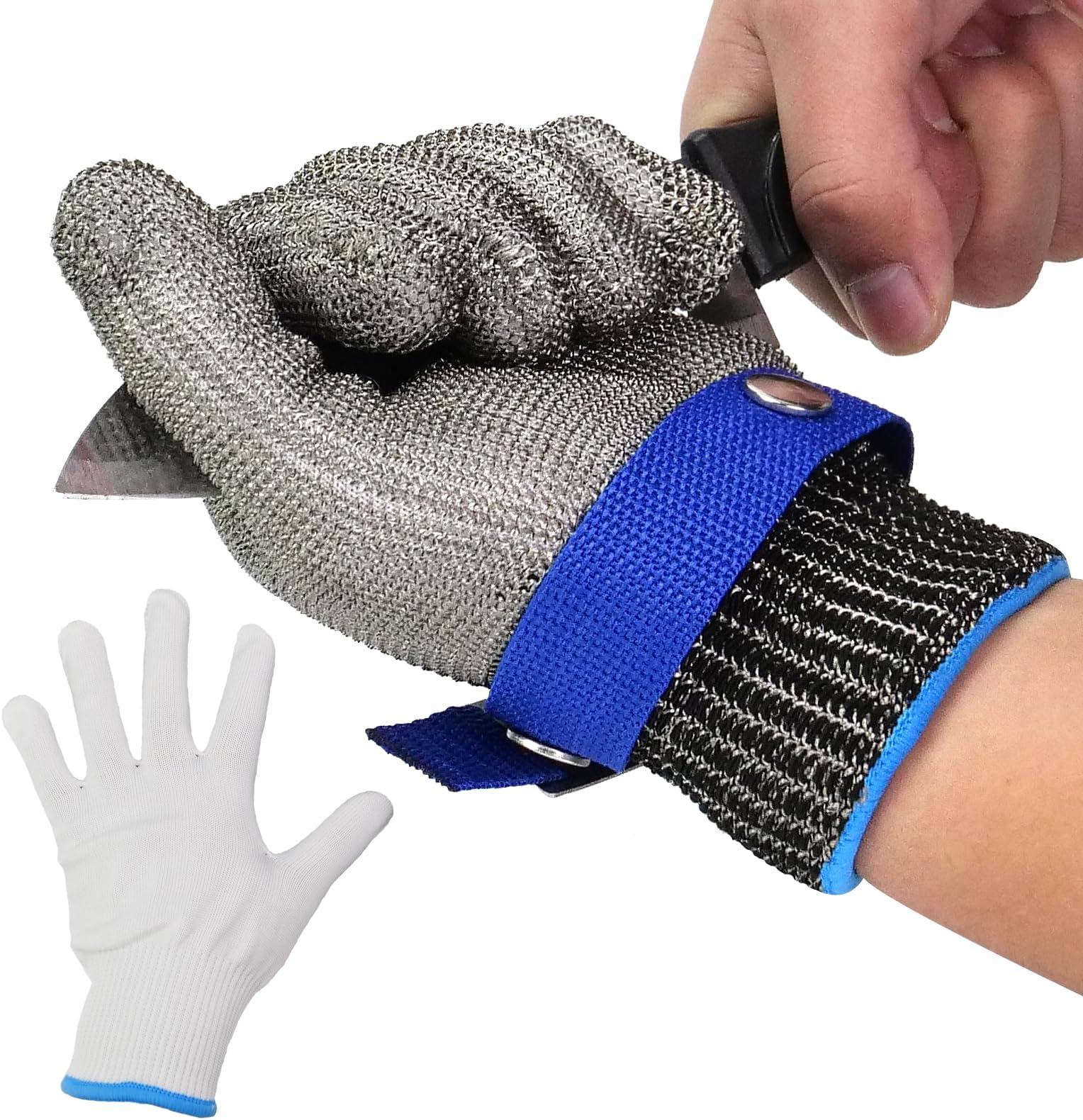 AovYoo Level 5 Cut Resistant Gloves, Men Protective Safty Work Gloves Chain Mail Gloves Kitchen Mechanics Heavy Duty Butcher Gloves Meat Cutting, Oyster Shucking, Mandolin Slicing (M)