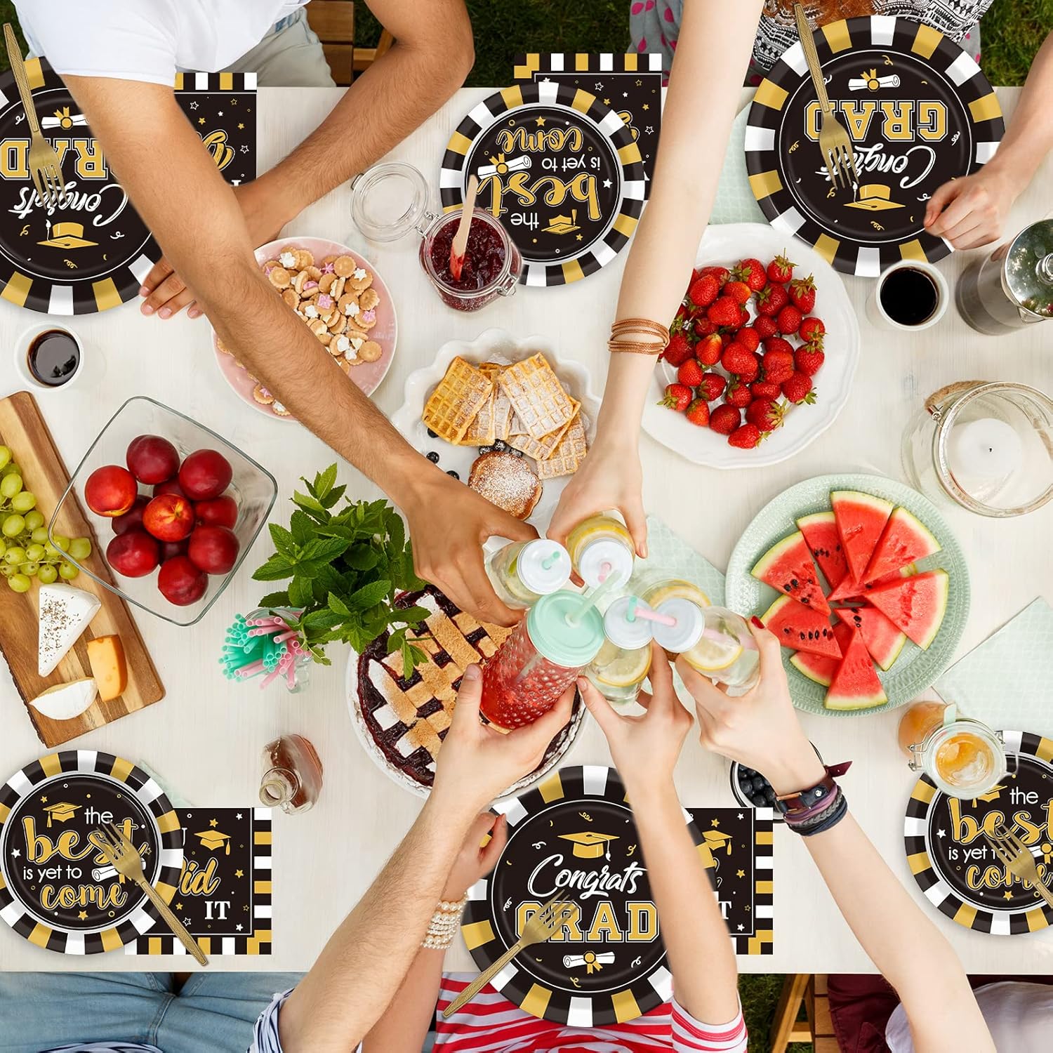Wiooffen 50 Guests Graduation Party Plates Napkins Supplies Set Congrats Grad Class of 2026 Disposable Dinnerware Tableware Grad Party Decoration Favors,Black and Gold