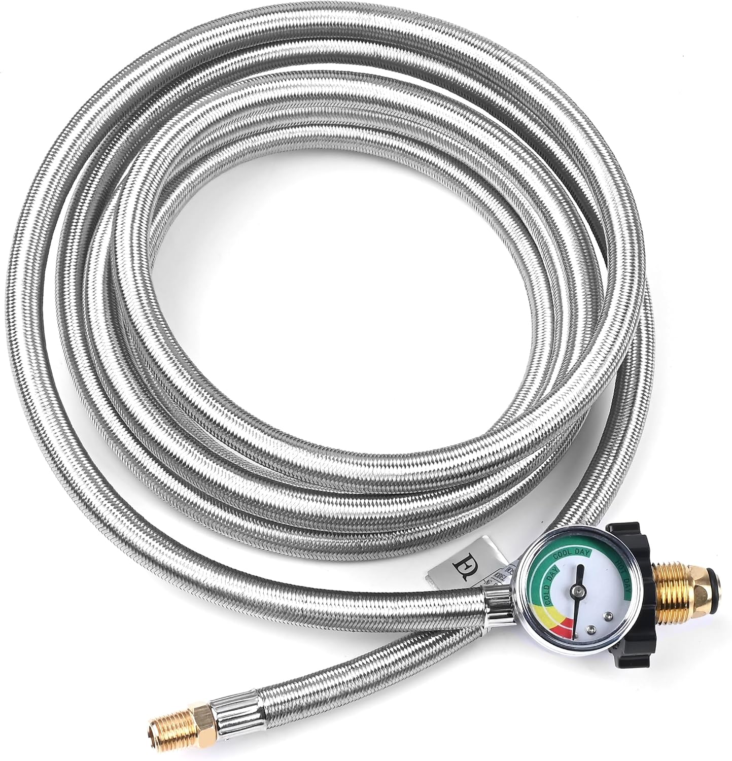 10 Feet Propane Hose Extension with Gauge, POL x 1/4" Male NPT, Stainless Steel Braided Supply Pigtail Hose, for 5-100lb Tank Connection, Extend a Stay RV Propane Kit, Dual Regulator, Camper