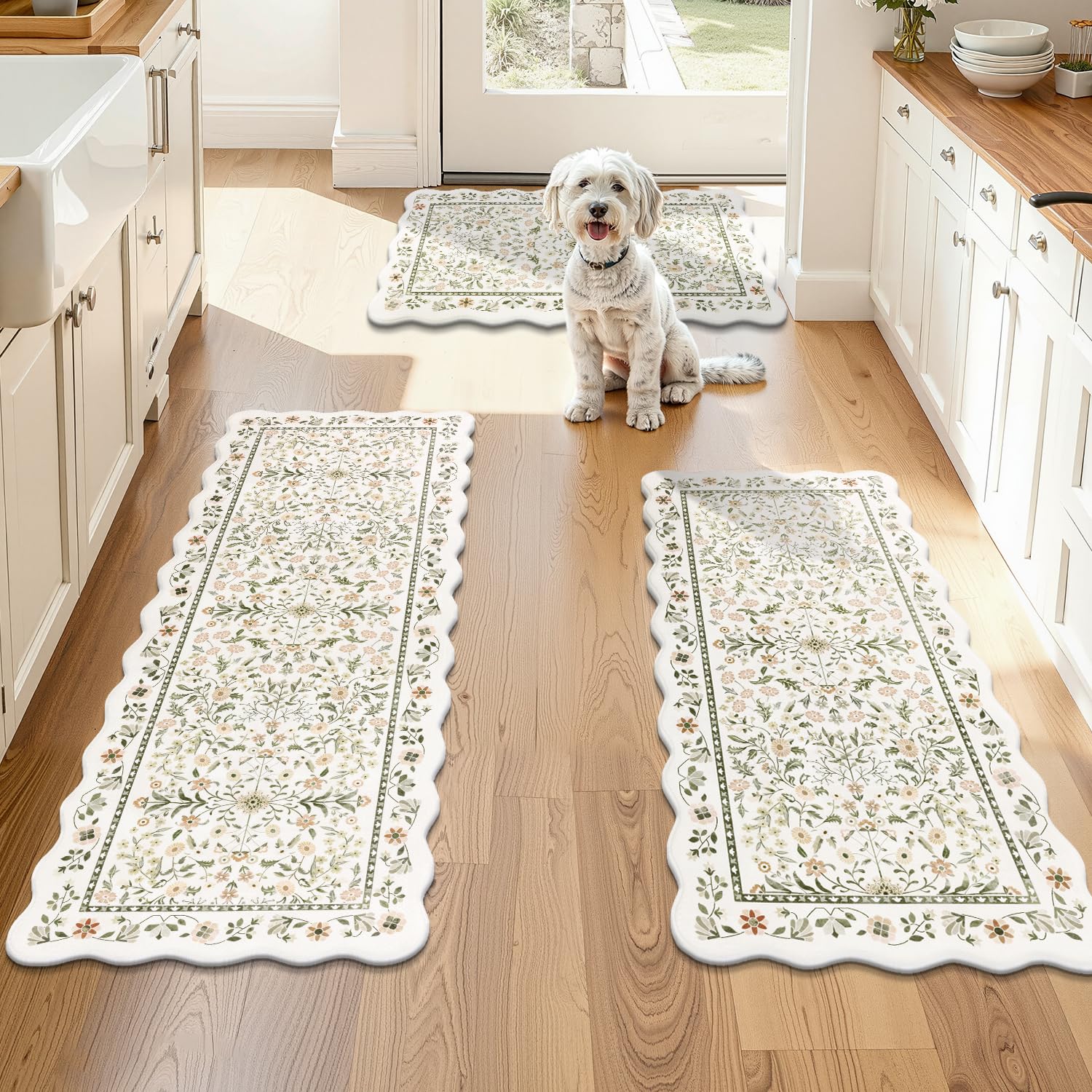 Yamaziot Anti Fatigue Kitchen Rugs Set of 3 - Boho Non Slip Waterproof Kitchen Mats for Floor, Boho Runner Rug for Kitchen Floor, Laundry, Desk,