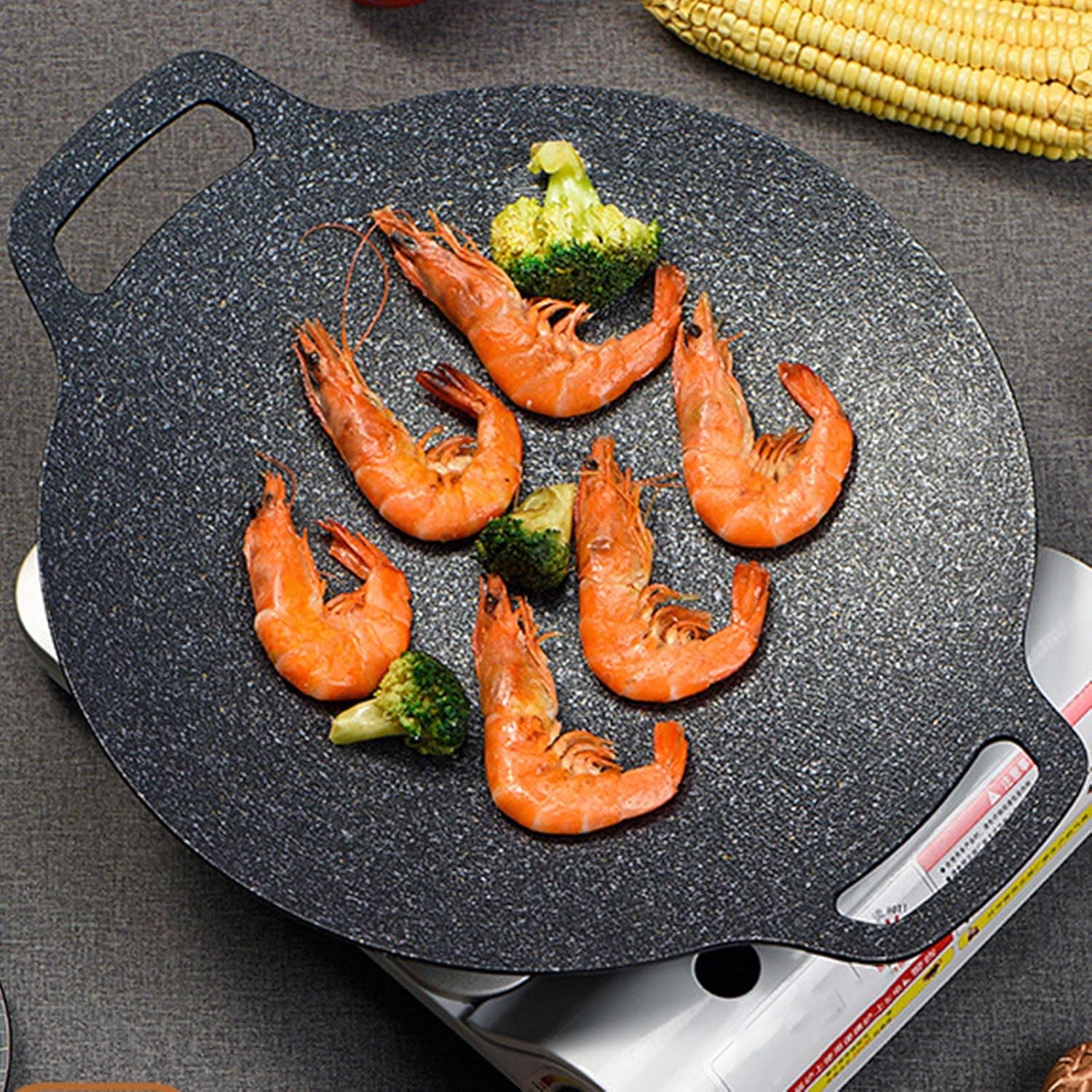 Yosoo Barbecue Round Plate Griddle Grilling Plate Oxford Storage Bag Gas Barbecue Plate Outdoor Teppanyaki Non Stick Pan (34cm)