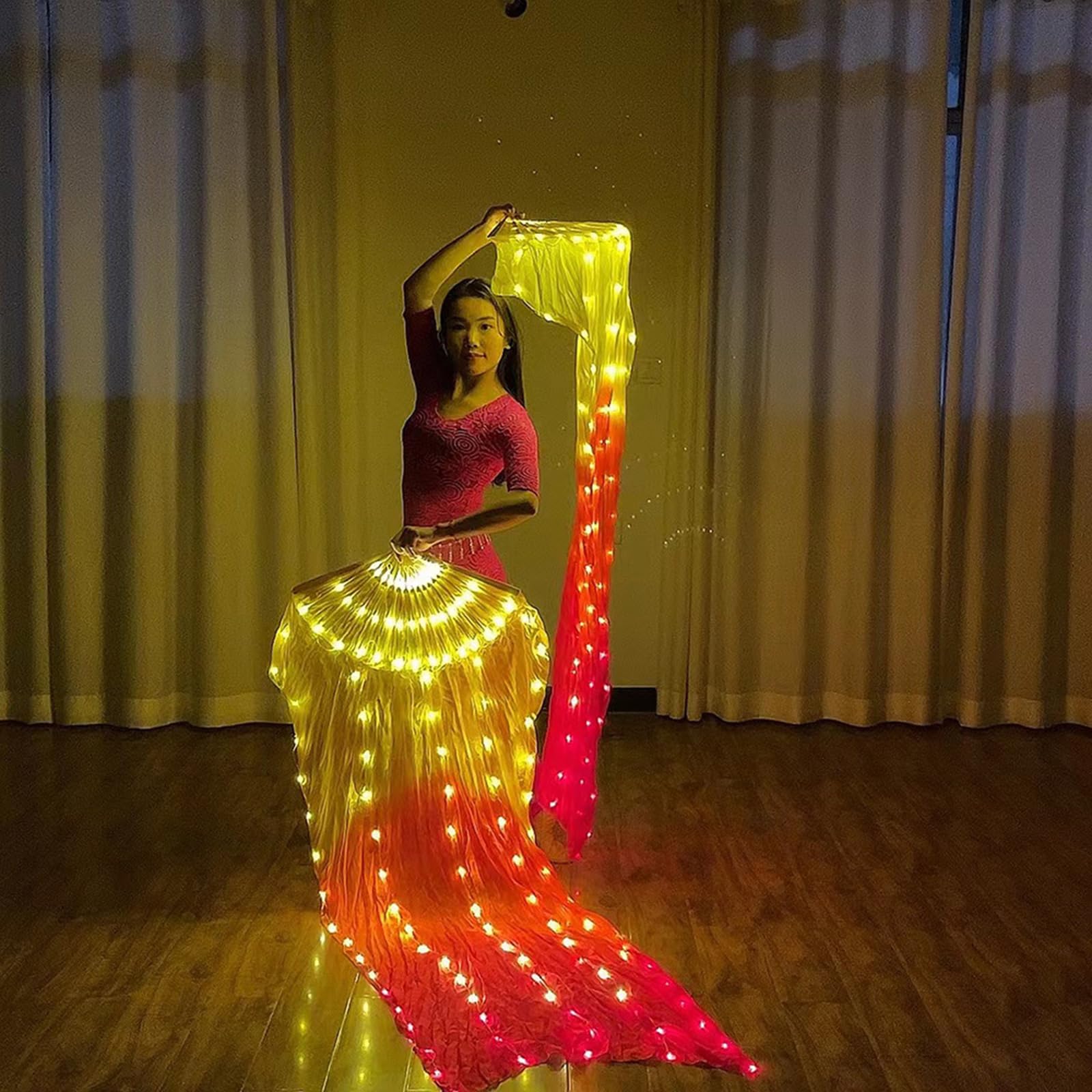 Ventaglio danza del ventre lungo 1, 8 m ricaricabile per spettacoli teatrali danza del ventre e fotografia creativa Forniture per feste ballo Ventilatore a LED per appassionati feste