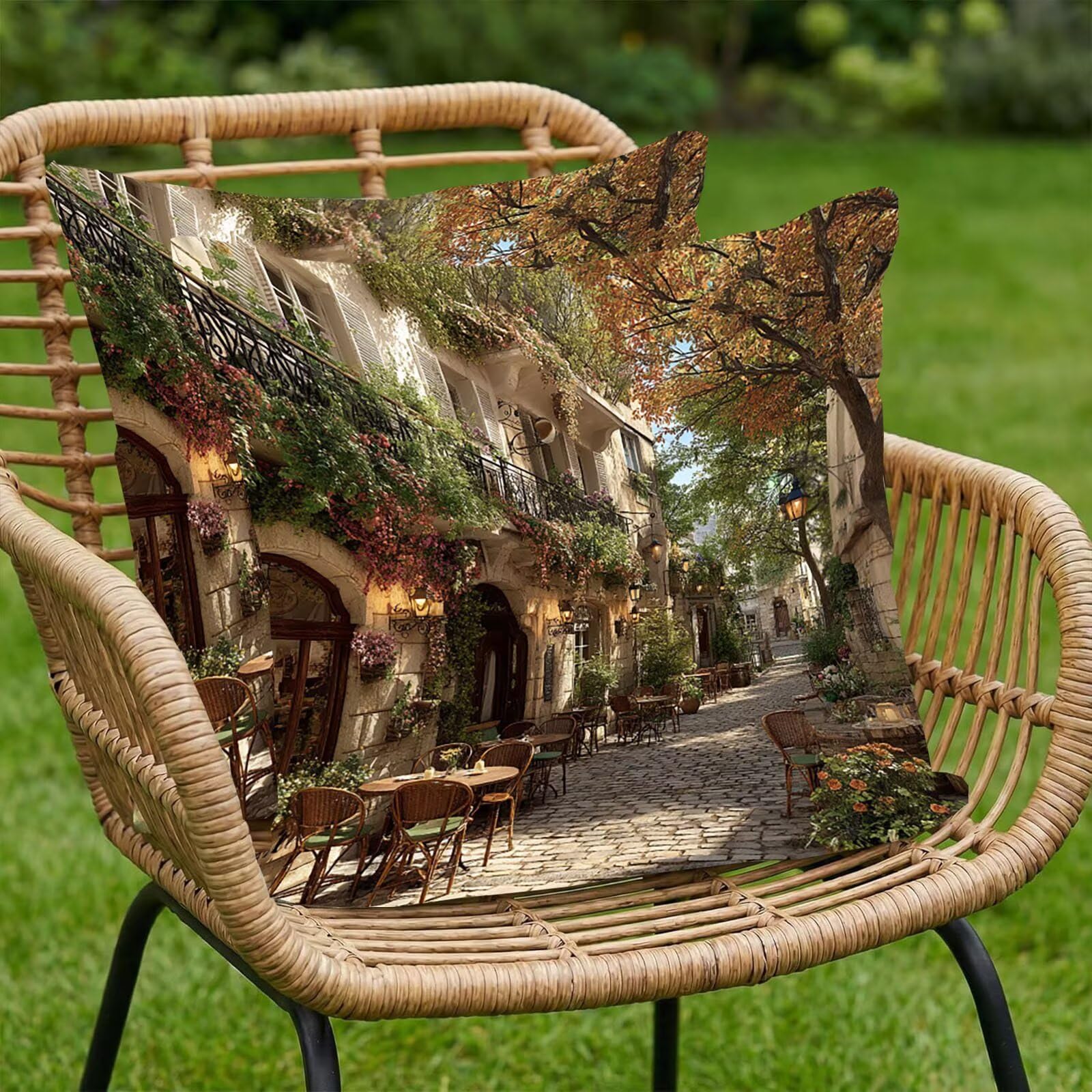 Straßenblick Samt Kissenbezug 60 x 60 cm 2er Set Kissenhülle Sofakissen Samtkissen Dekorative Dekokissen Couchkissen Wurfkissenbezug mit Verstecktem Reißverschluss Sofa Wohnzimmer Geschäft 0P-406