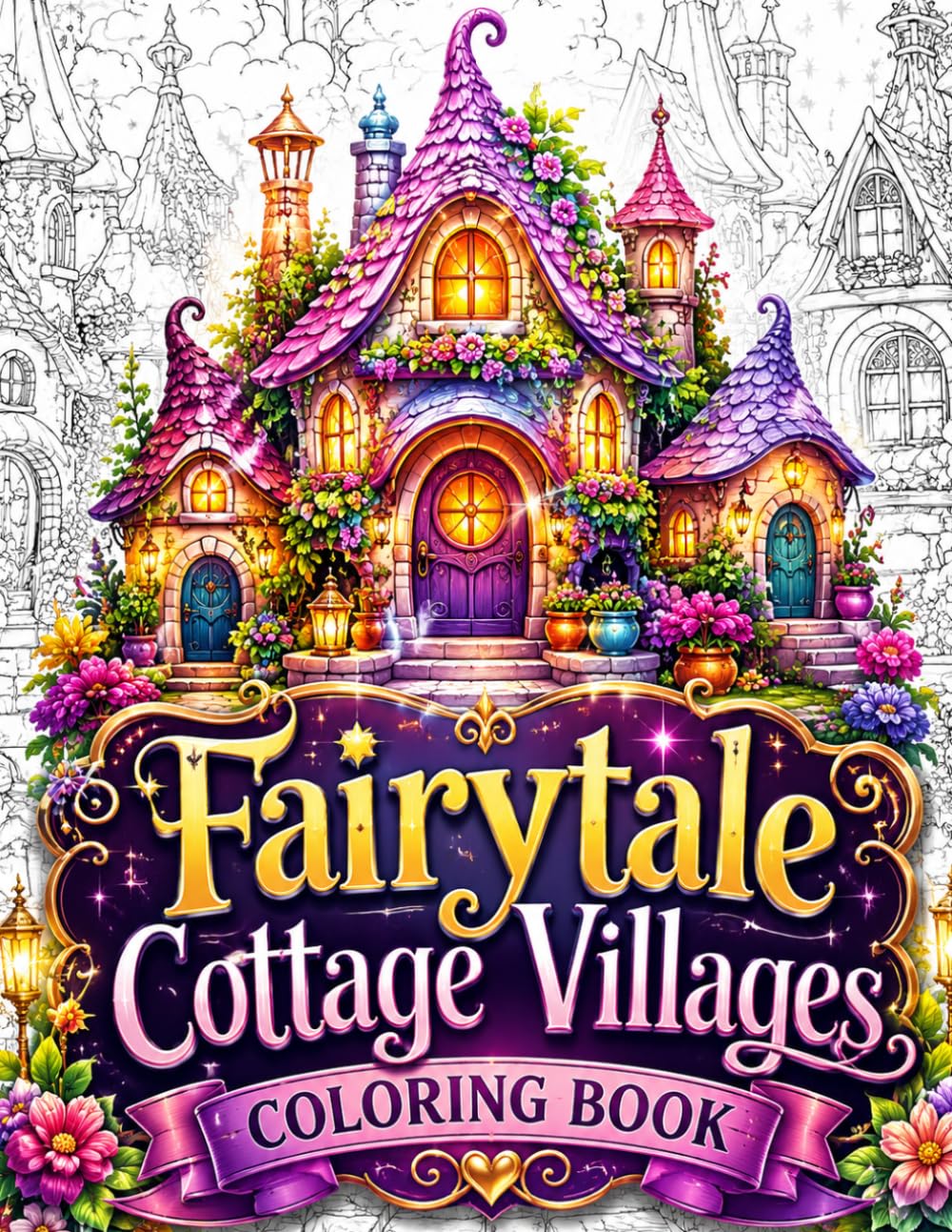 Fairytale Cottage Villages Coloring Book: 50 Magical Fairy Cottages, Cozy Fantasy Homes, Enchanted Village Streets, Hidden Gardens and Storybook ... Stress Relief and Mindful Creativity