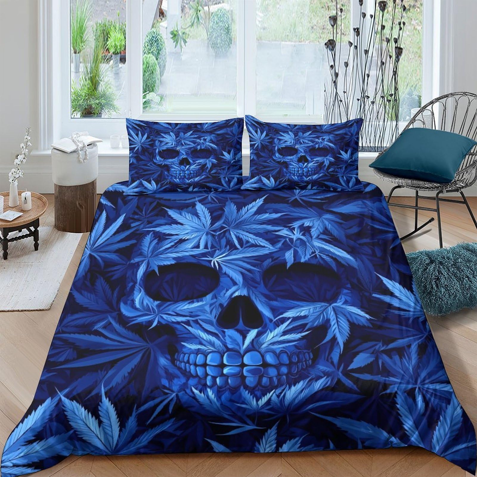 Ensemble de literie bleu skull art 3 pièces super king 260x220cm housse de couette imprimée 3D