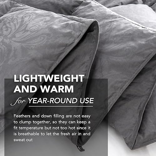 Vista 18 de Dreamhood Edredón de lujo de plumas de ganso 90% tamaño Queen de gran tamaño, relleno de edredón de plumón 100% algodón, decoración retro, edredón