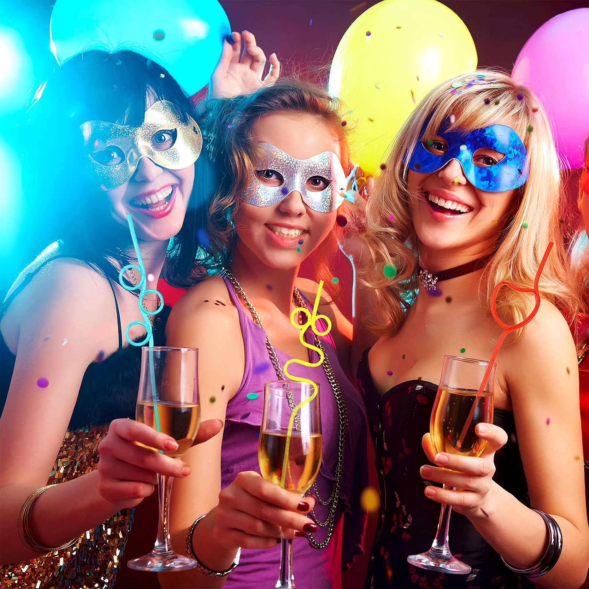 Silly Crazy Loop Straws, Assorted Colors, Pack of 36