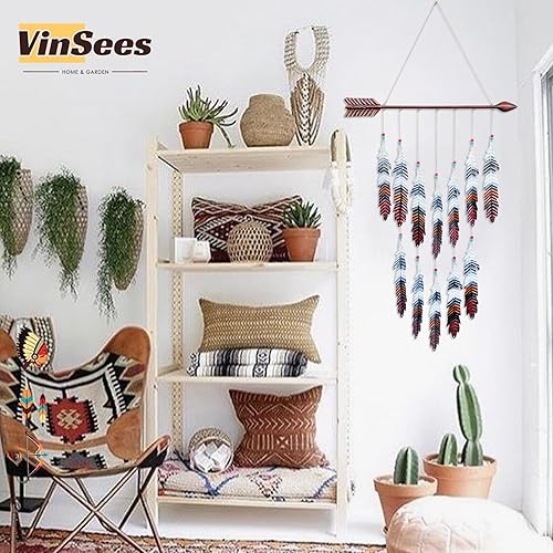 Miniatura 3 de Arte de pared de flecha y pluma de metal, decoración de estilo indio nativo americano, decoración occidental de flecha, colgantes de campanilla de
