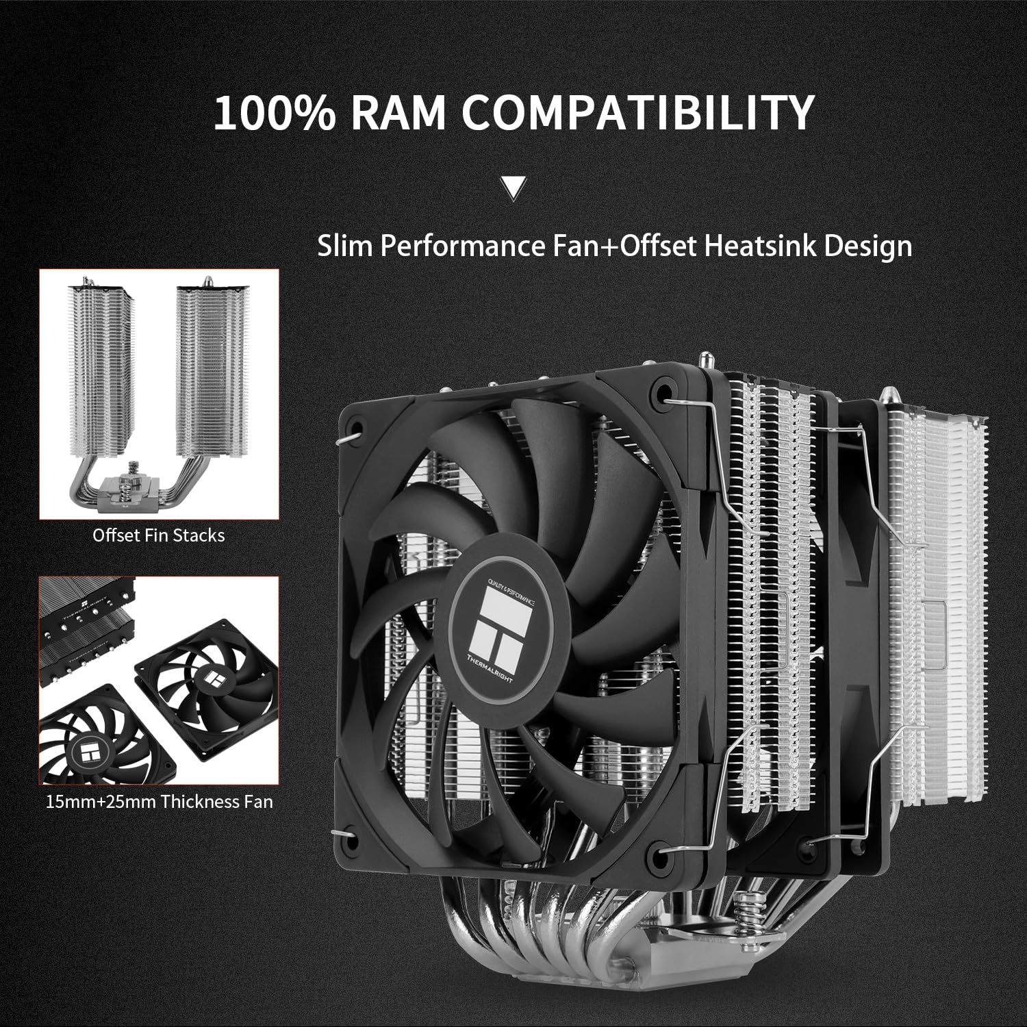 TR - Raffreddatore CPU Royal Knight 120 SE, solo 155 mm di altezza, doppia torre e doppia ventola PWM, 6 tubi di calore, raffreddamento PC per AM4/AM5/Intel LGA 1700/1851/1150/1151/1200(RK120 SE)