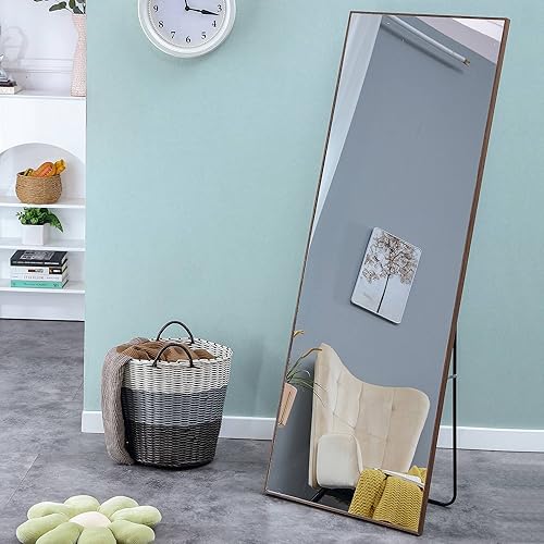 Miniatura 4 de Tzou Espejo de longitud completa de 65 x 23 pulgadas, montado en la pareden el suelo, espejo de tocador con marco de madera para sala de estar,