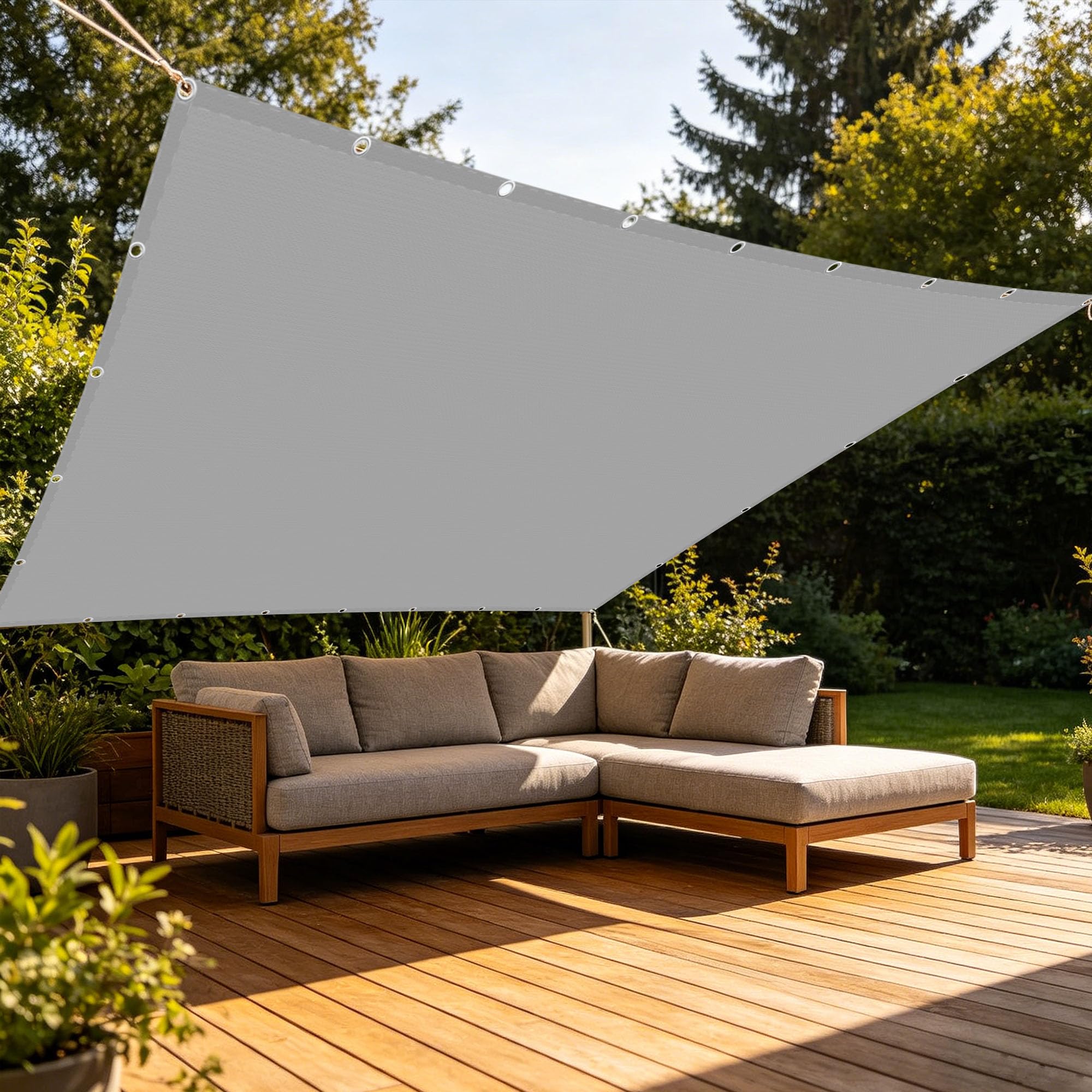 Voile d'ombrage 2.6x3.8m gris clair avec oeillets pour terrasse