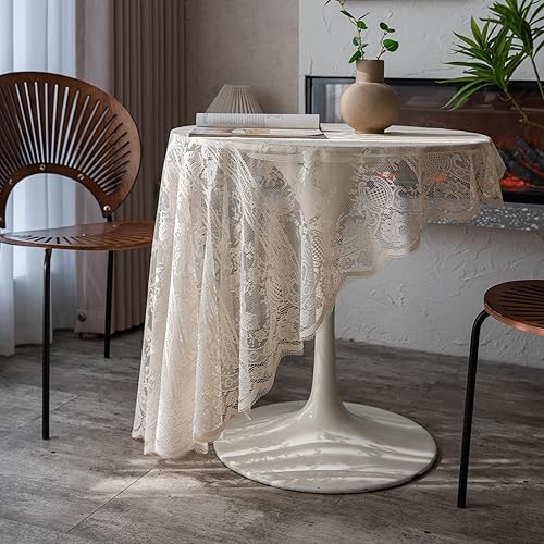 Miniatura 6 de Qubjus Mantel redondo de encaje clásico y elegante, estampado bordado, resistente a las arrugas, para banquetes, bodas, fiestas, catering,