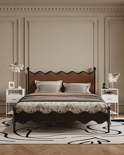 Miniatura 3 de Mesita de noche blanca con estación de carga, mesa auxiliar acanalada con cajón, moderna mesita de noche con estantes abiertos para sala de estar,