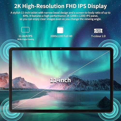 Miniatura 5 de Dewsod Tablet Tablet Android 13 de 11 pulgadas 2K con procesador Octa-Core, 10(4+6) GB RAM+128GB ROM (1TB TF), pantalla IPS FHD 2000x1200, 5MP+13MP,