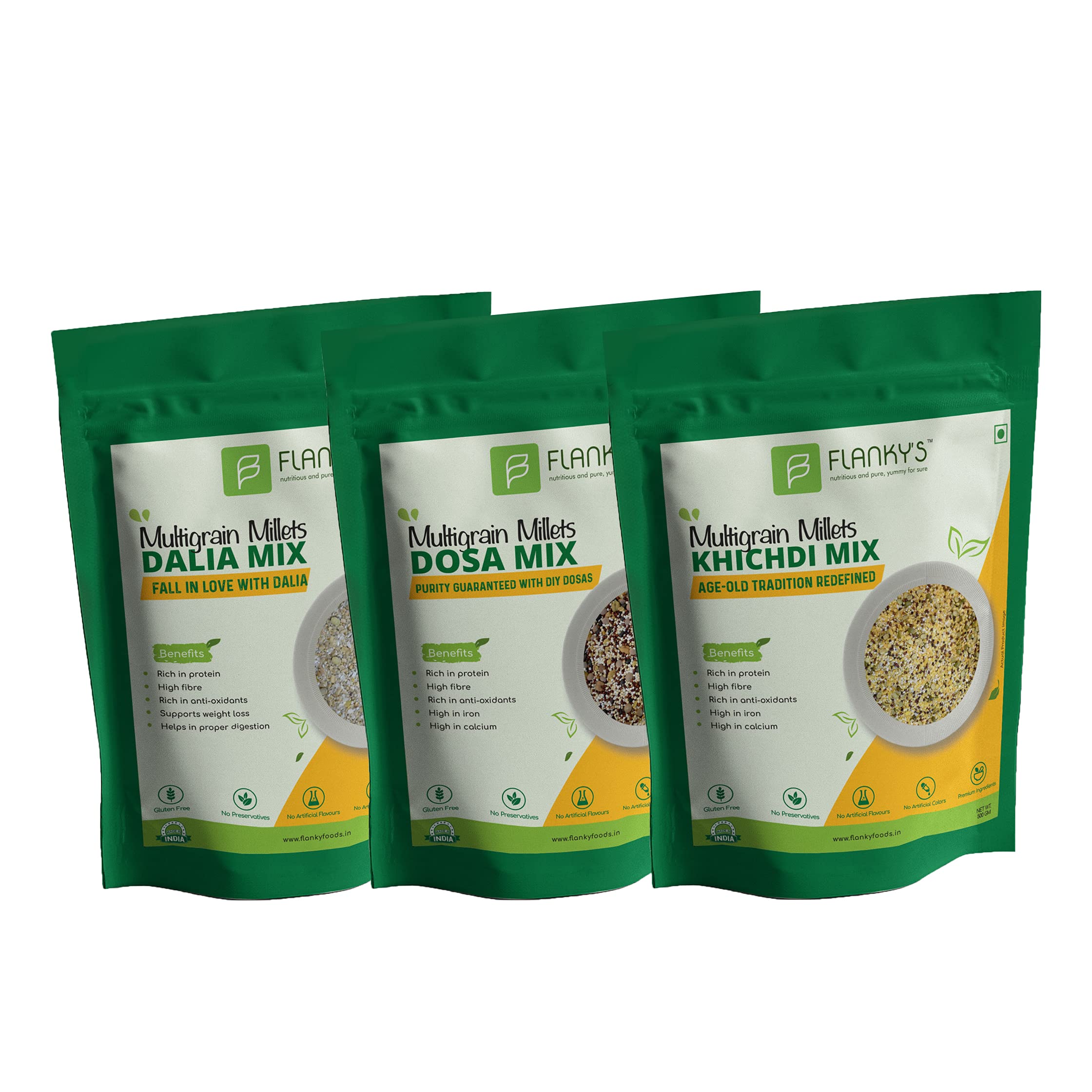 Buy Flanky's Dalia, Khichdi & Dosa Combo, Total 3 Packs, Total Weight 1