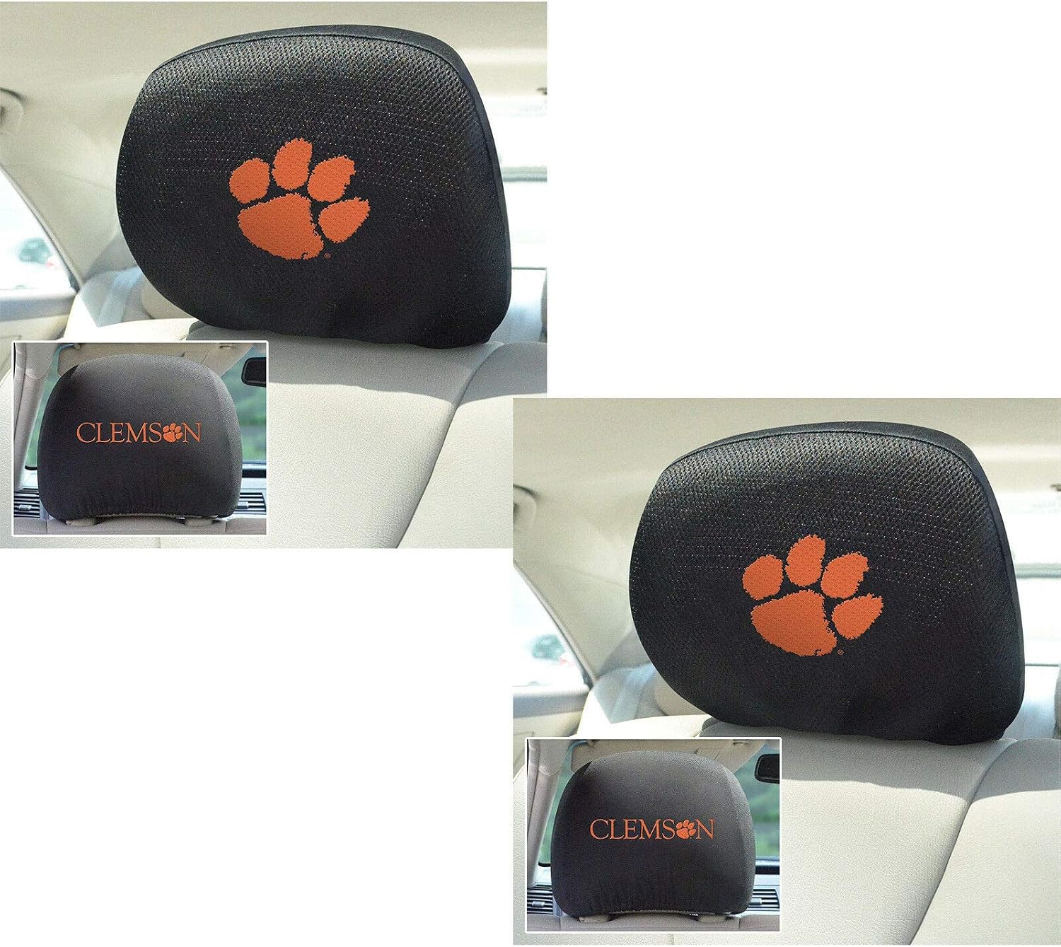 AAC FANMATS NCAA Carpet Floor Mats Bundle with Head Rests for Clemson Tigers Fans Officially Licensed(6 Items)