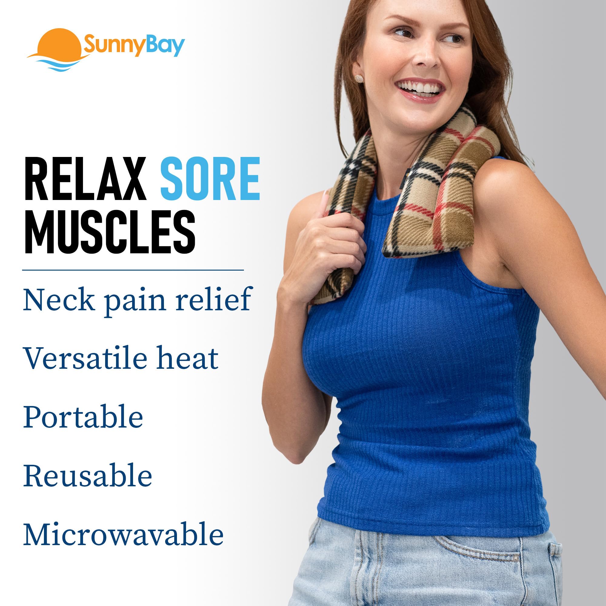 Sunny Bay Semillas para microondas cuello Calefacción Wrap Por lino Puf almohadilla de calor para el alivio del dolor de cuello, Londres tela escocesa del camello