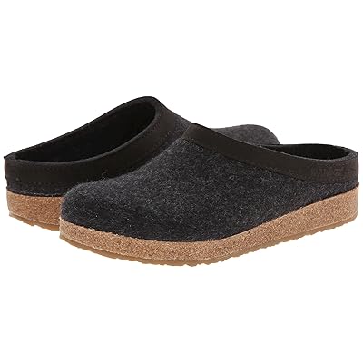 Haflinger GZL Leather Trim Grizzly Clog Shoes Charcoal