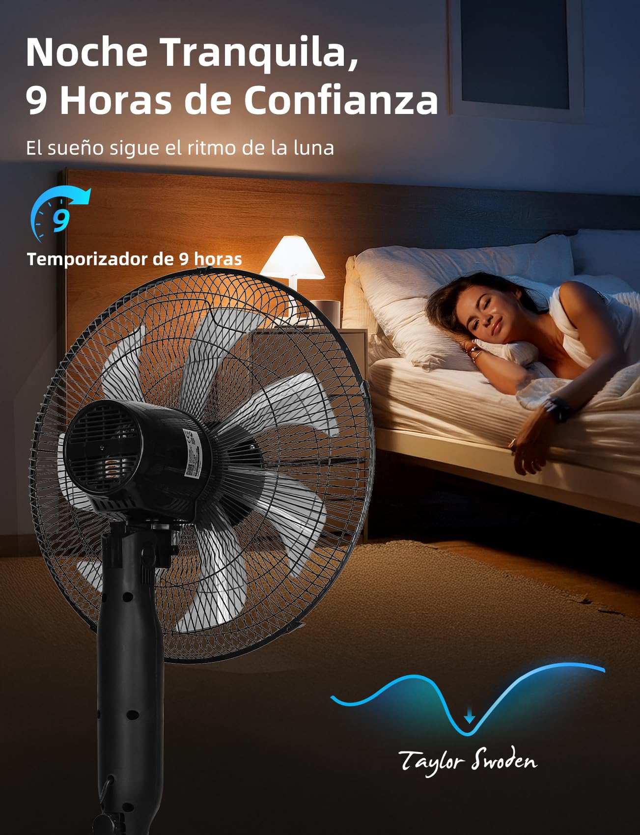 Taylor Swoden Ventilador de pie con Mando, 7 Aspas. Potente y Silencioso, pantalla LED, temporizador 9H, 3 velocidades y 3 modos (Normal/Natural/Sleep), Oscilación de 70°, altura regulable, Ø 43 cm
