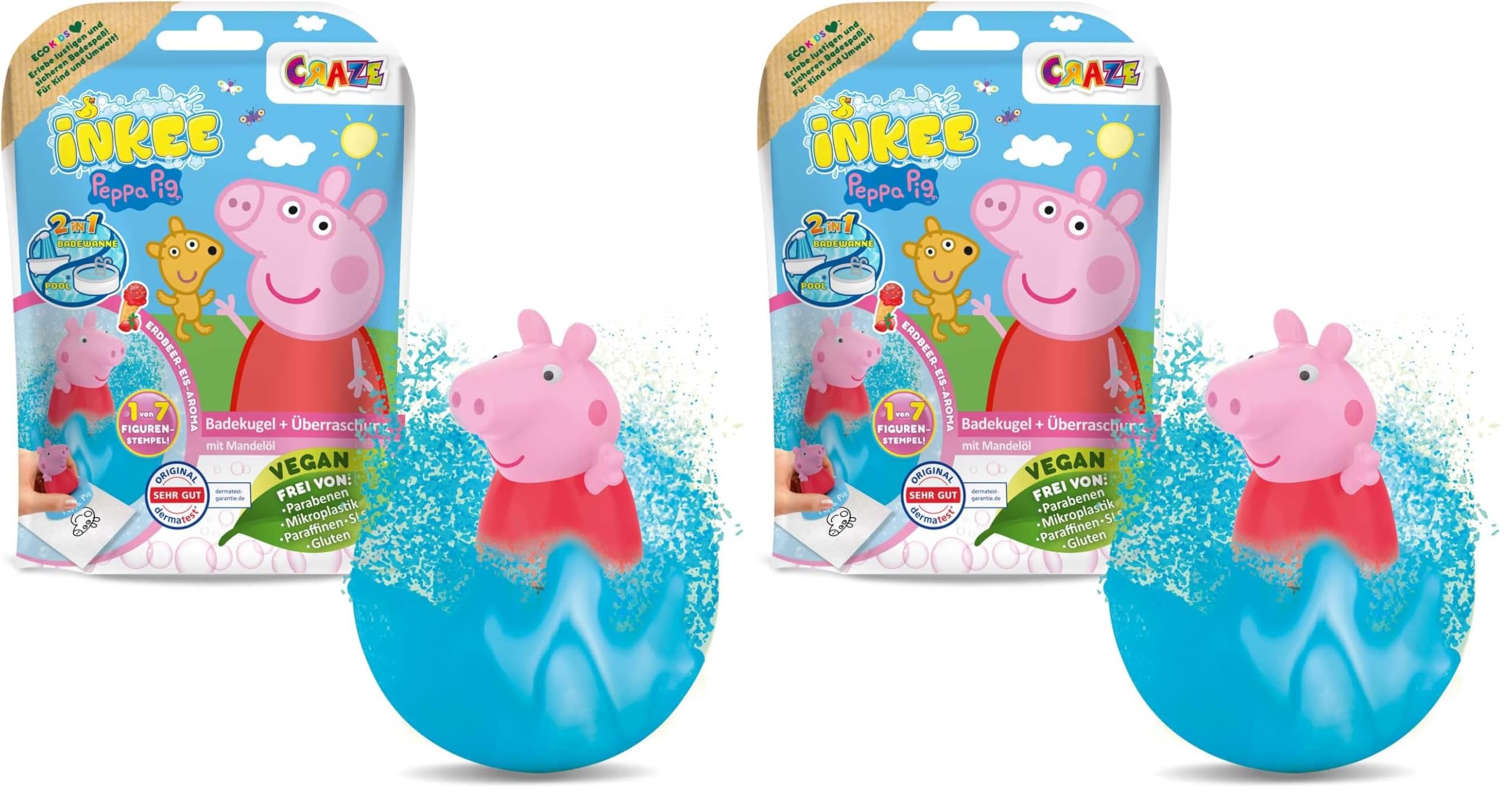 INKEE SURPRISE - Peppa Pig Badekugeln Kinder mit Überraschung Peppa Wutz Spielzeug für die Badewanne - Badezusatz Kinder (Packung mit 2)