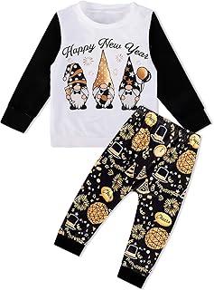 DAKEIK Toddler Boy New Years Eve Outfit Happy New Years Black And White Colorblocking Top Fashion New Years Pants 2pcs